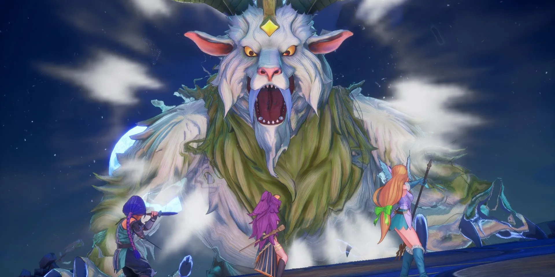 Nhóm nhân vật đối mặt với quái vật trong Trials of Mana (2020 remake)