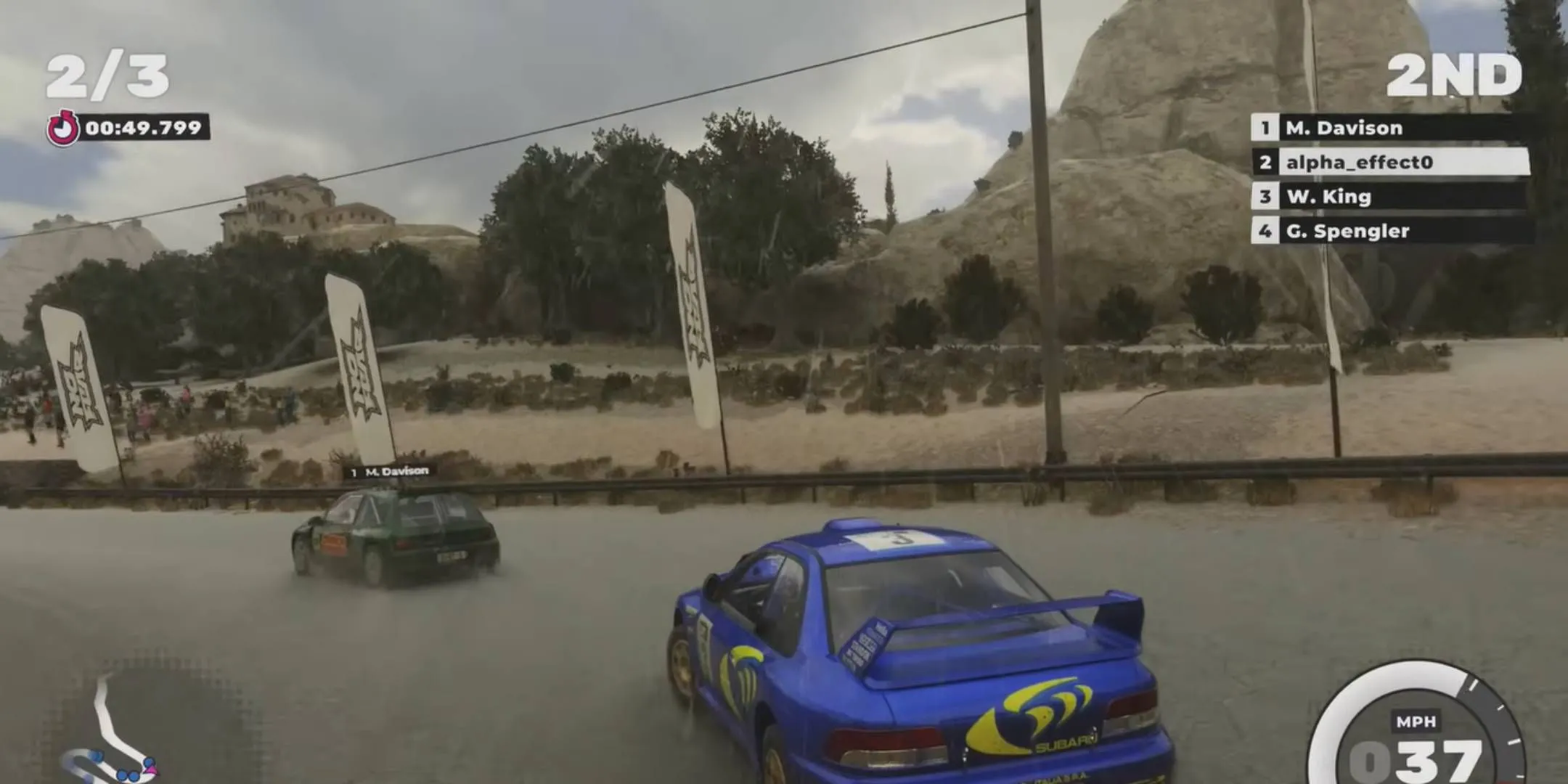 Những chiếc xe vượt địa hình biểu diễn drift trên đường đất trong game Dirt 5