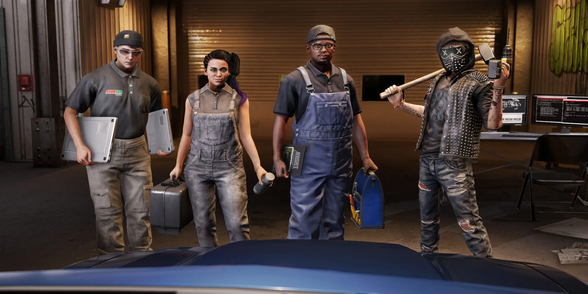 Những phương tiện ấn tượng trong Watch Dogs 2 - Dàn nhân vật DedSec bên xe