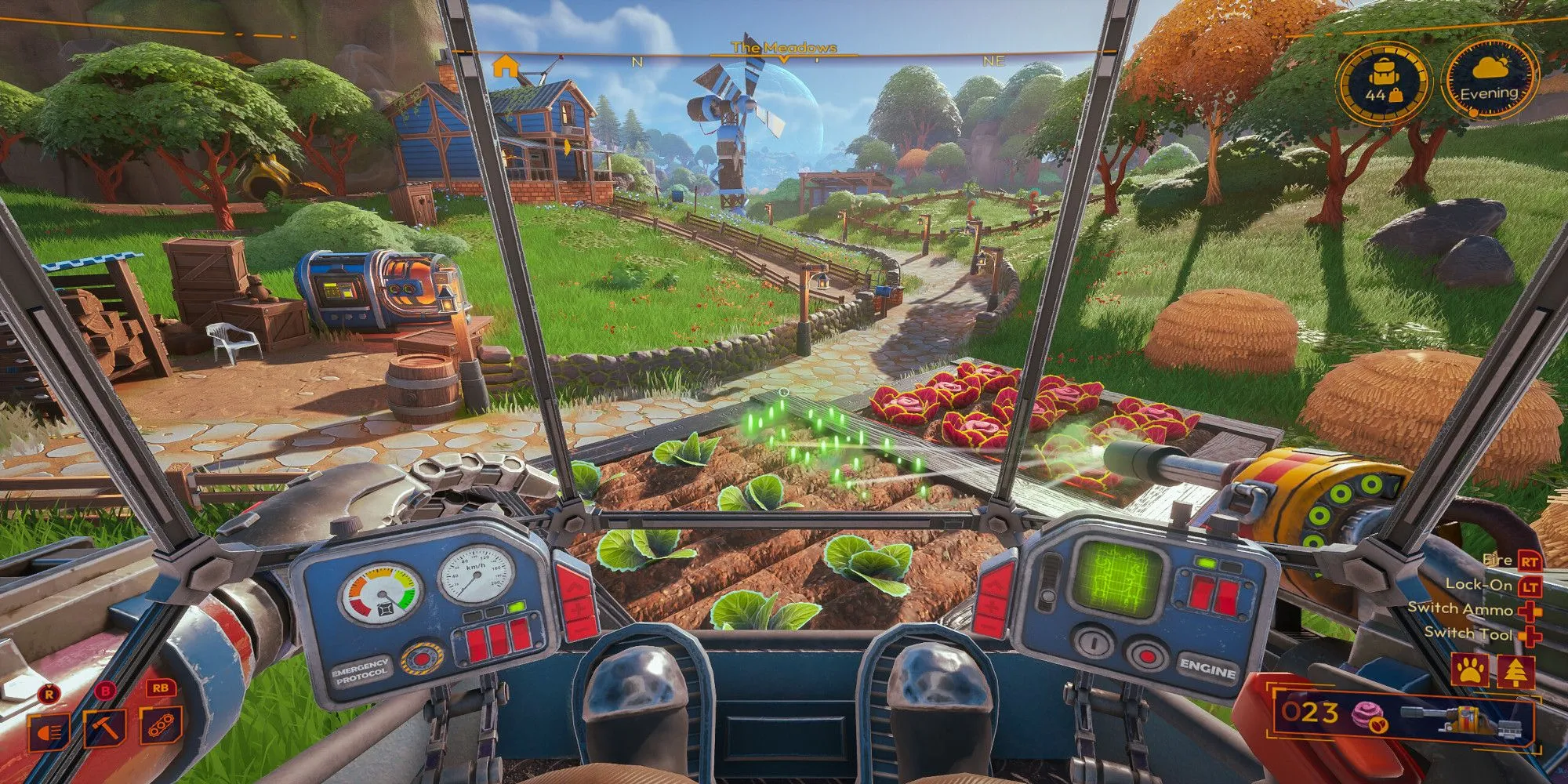 Nông trại trong Lightyear Frontier với bắp cải và rau củ ngoài hành tinh