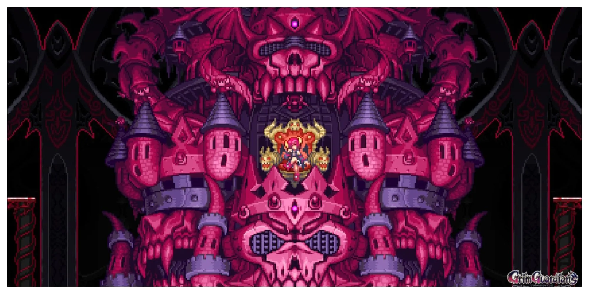 Nữ quỷ Kurona trong Gal Guardians Demon Purge với lâu đài mini bay lượn