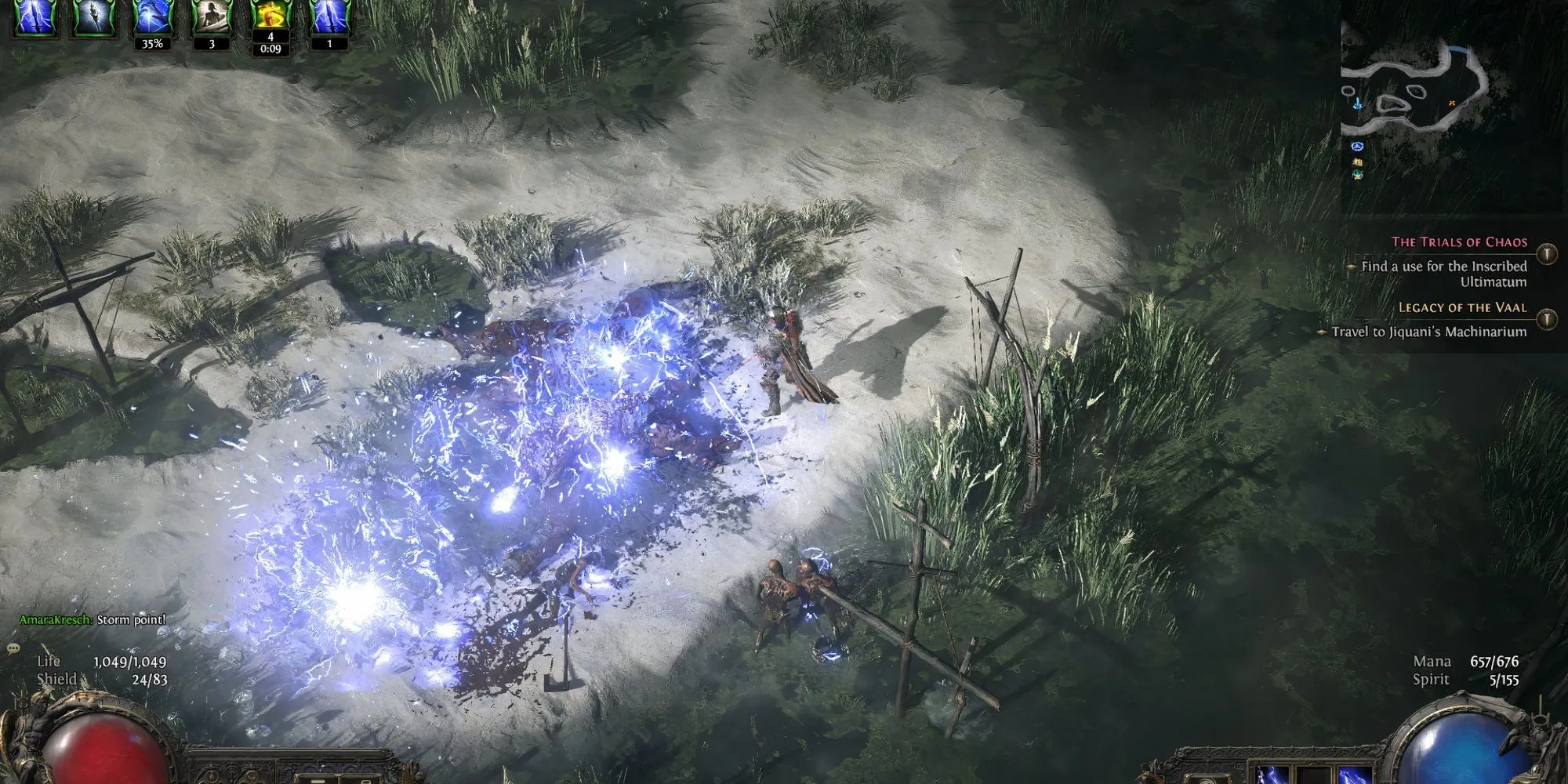 Nữ Ranger với các hiệu ứng kỹ năng phụ trợ trong Path of Exile II