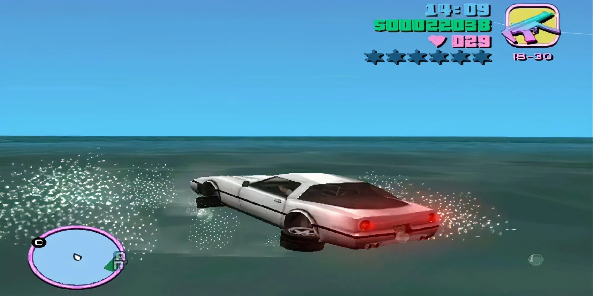Ô tô chạy trên nước nhờ mã cheat SEAWAYS trong GTA Vice City