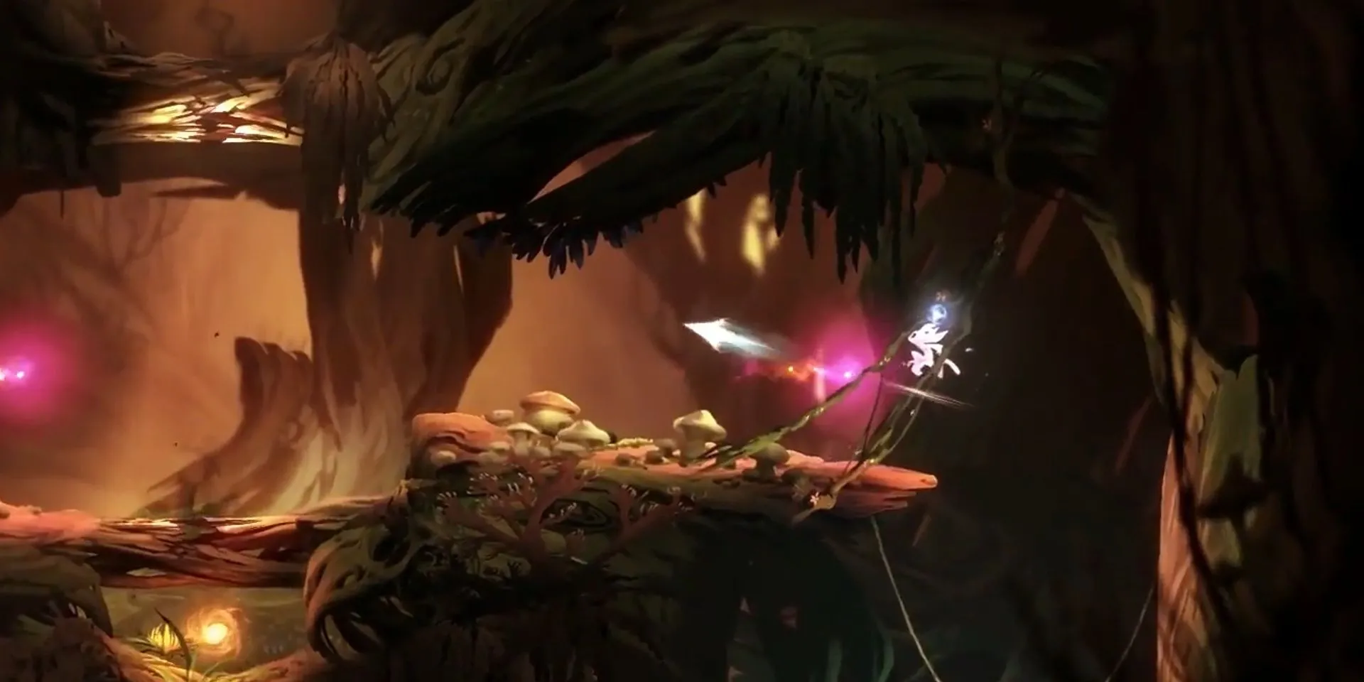 Ori sử dụng kỹ năng Bash bật nảy khỏi kẻ thù trong Ori and the Blind Forest