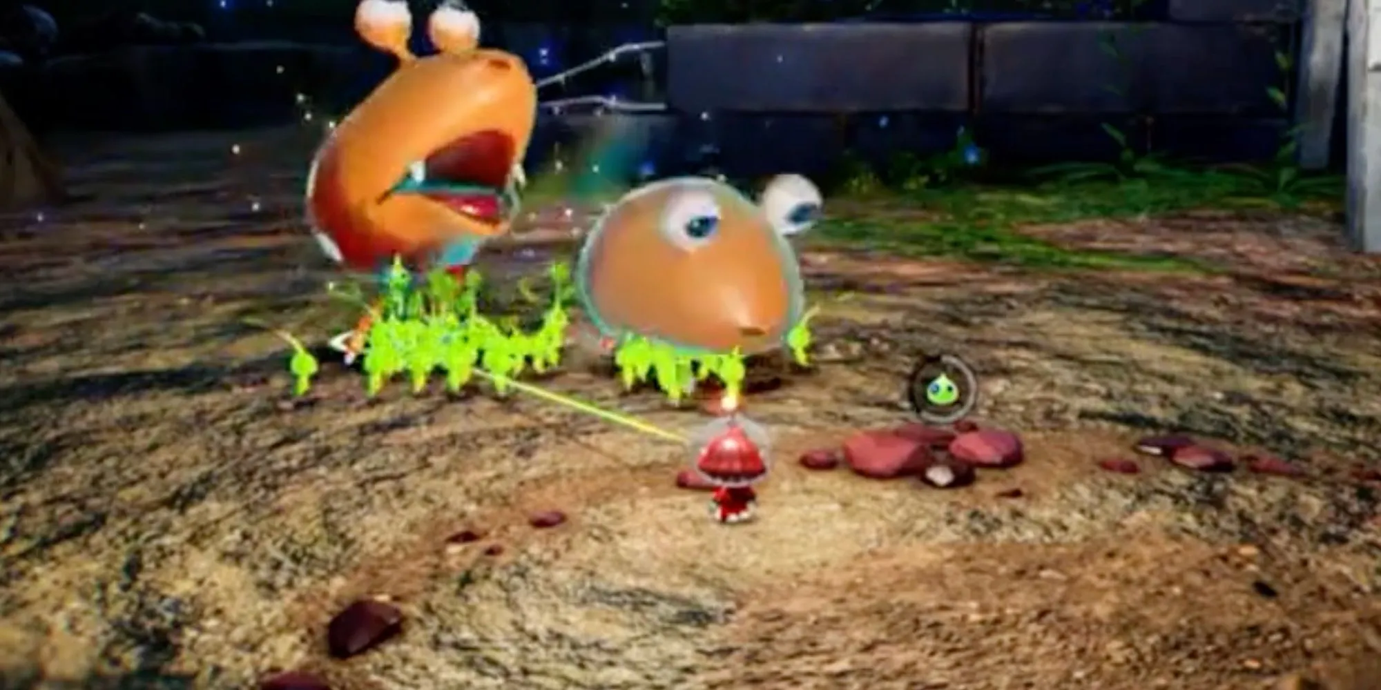 Pikmin phát sáng làm choáng kẻ địch trong Pikmin 4, minh họa lối chơi chiến thuật thời gian thực thân thiện với người mới