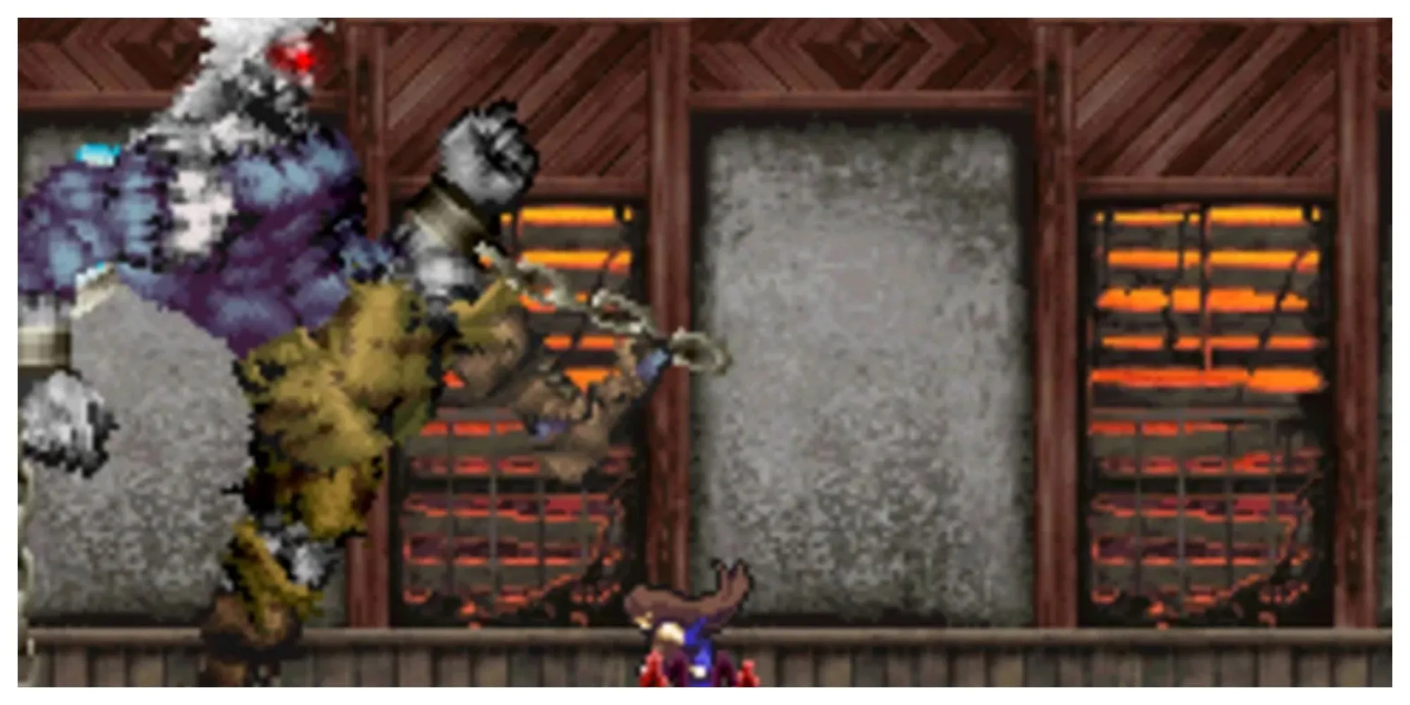 Quái vật khổng lồ Goliath trong Castlevania Order of Ecclesia đang tấn công Shanoa