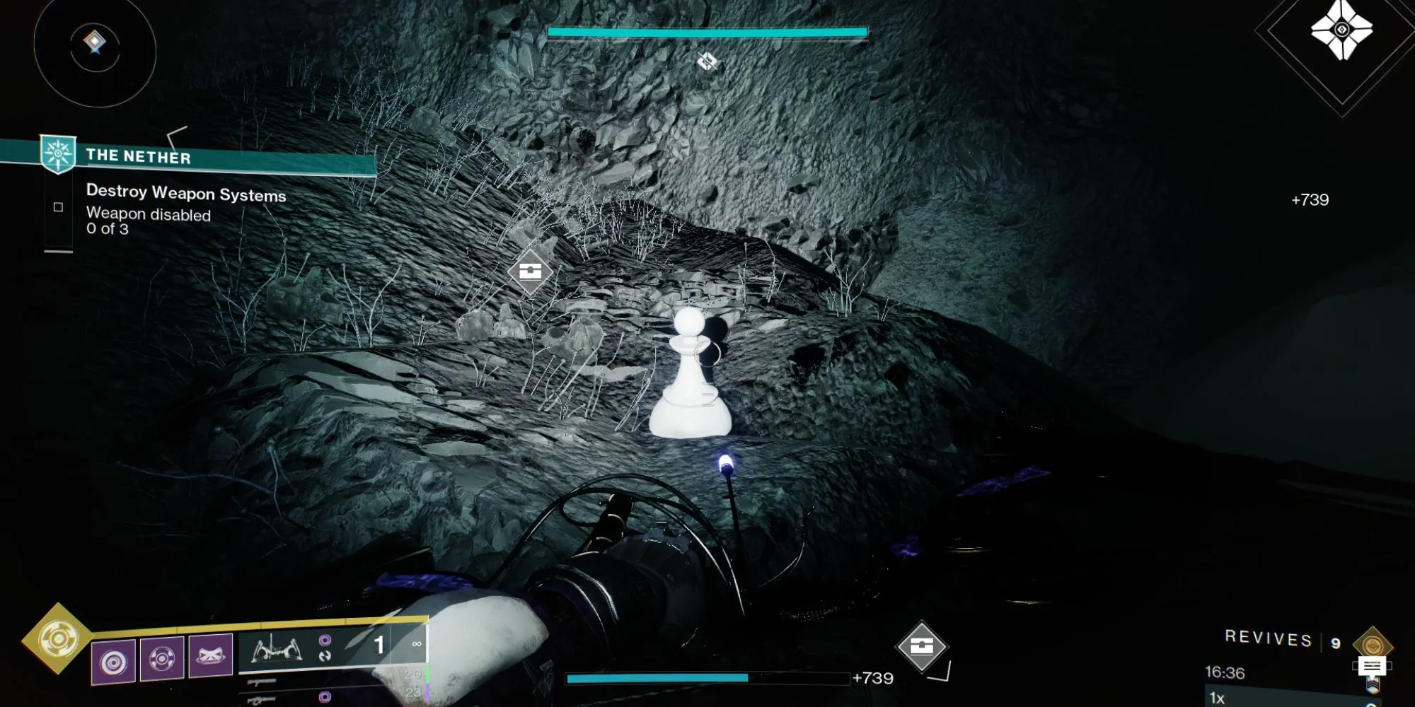 Quân cờ bí ẩn Destiny 2 trên sườn dốc trong không gian hẹp ở Hall of Souls, Nether