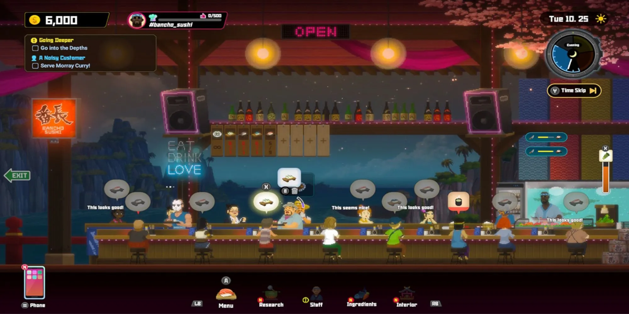 Quản lý nhà hàng sushi Bancho's Sushi Bar trong game Dave the Diver