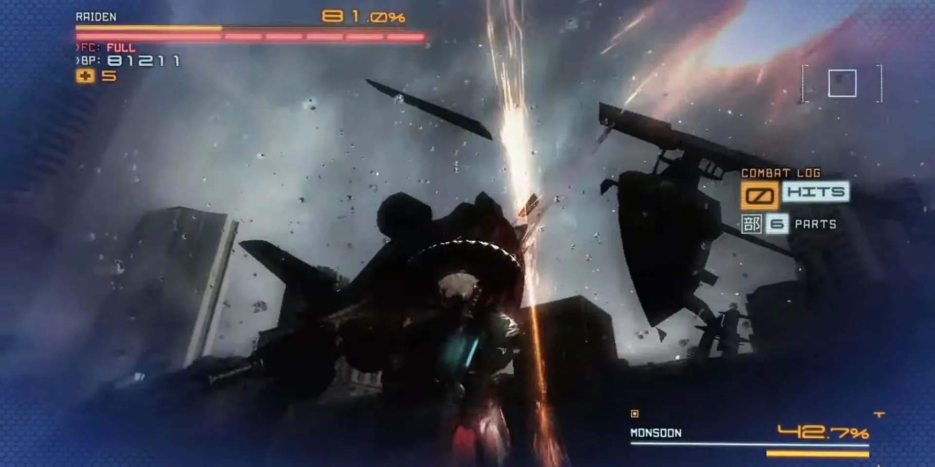 Raiden dùng kiếm chém đôi máy bay trực thăng trong Metal Gear Rising: Revengeance
