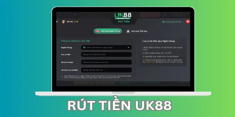 Rút tiền UK88 an toàn với nhiều phương thức tiện lợi