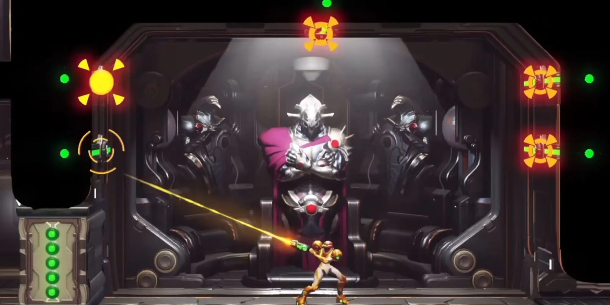 Samus Aran sử dụng Storm Missile trong Metroid Dread, phóng loạt đạn tên lửa vào mục tiêu