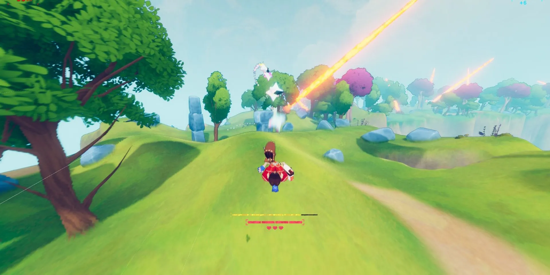 Screenshot gameplay Haste: Broken Worlds, người chơi đang lao xuống dốc, minh họa cơ chế di chuyển nhanh và khám phá