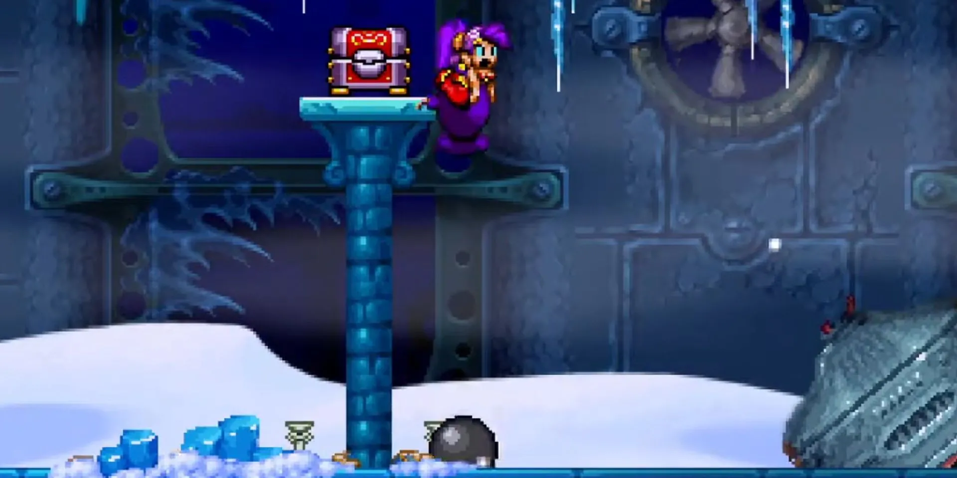 Shantae sử dụng khẩu pháo để thực hiện Cannon Jump trong Shantae and the Pirate's Curse