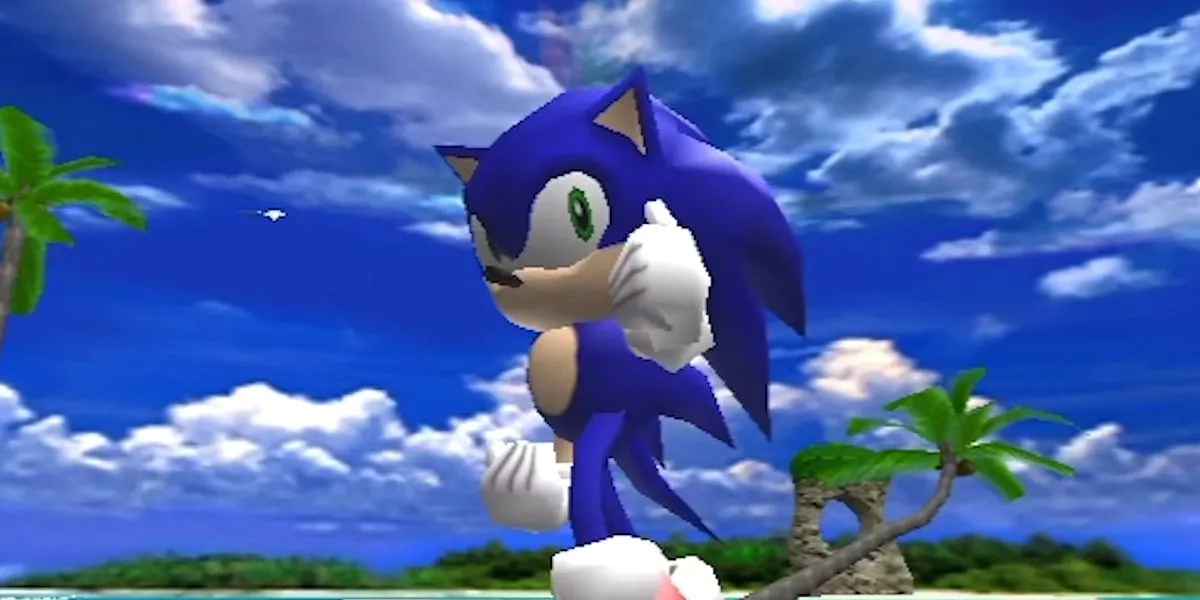 Sonic hoàn thành một màn chơi trong Sonic Adventure
