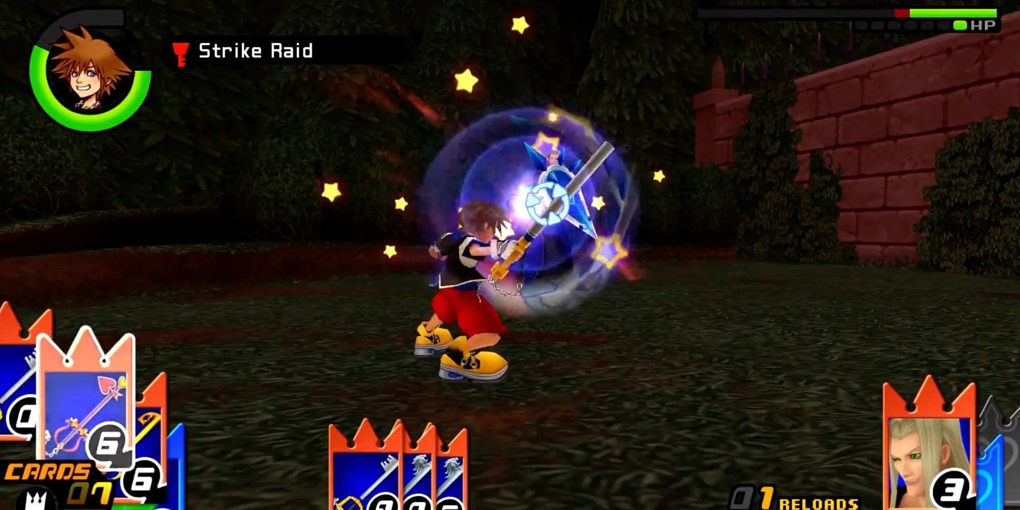Sora và Vexen chiến đấu bằng thẻ bài trong Kingdom Hearts Re:Chain Of Memories