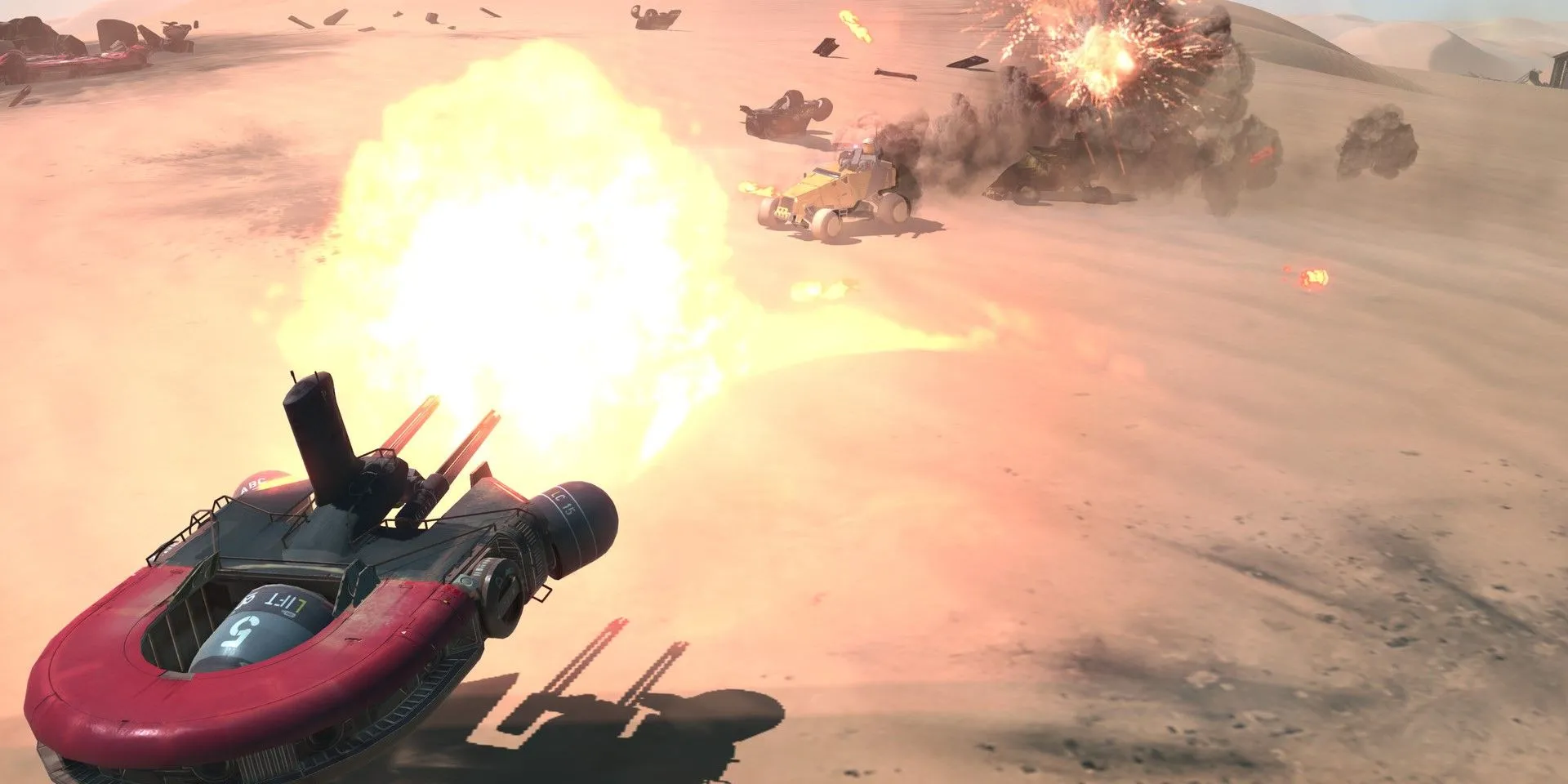 Tàu sân bay khổng lồ trên sa mạc Kharak trong game Homeworld Deserts of Kharak