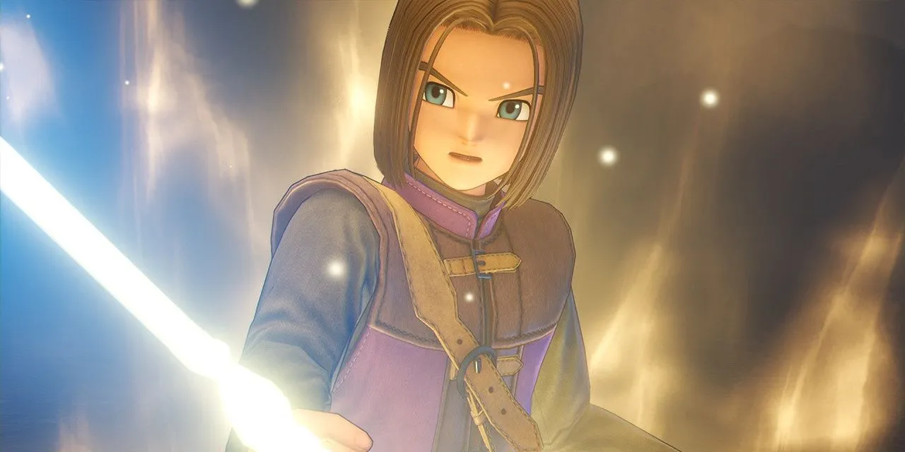 The Luminary holds the Sword of Light in Dragon Quest 11