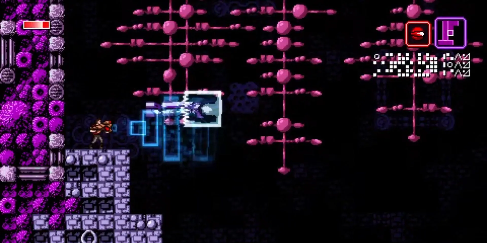 Trace sử dụng Address Disruptor làm biến đổi môi trường trong Axiom Verge