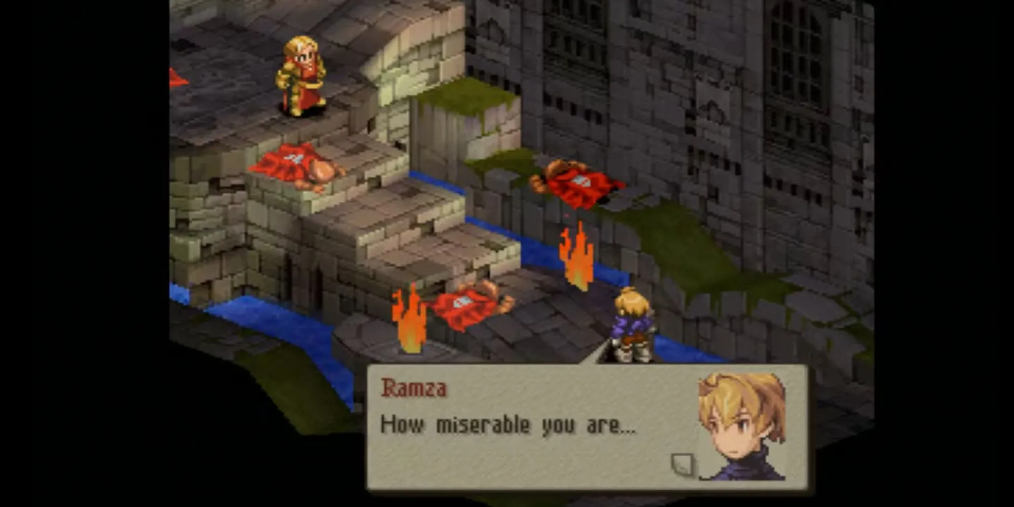 Wiegraf trong trận chiến với Ramza trước khi biến thành Belias trong Final Fantasy Tactics