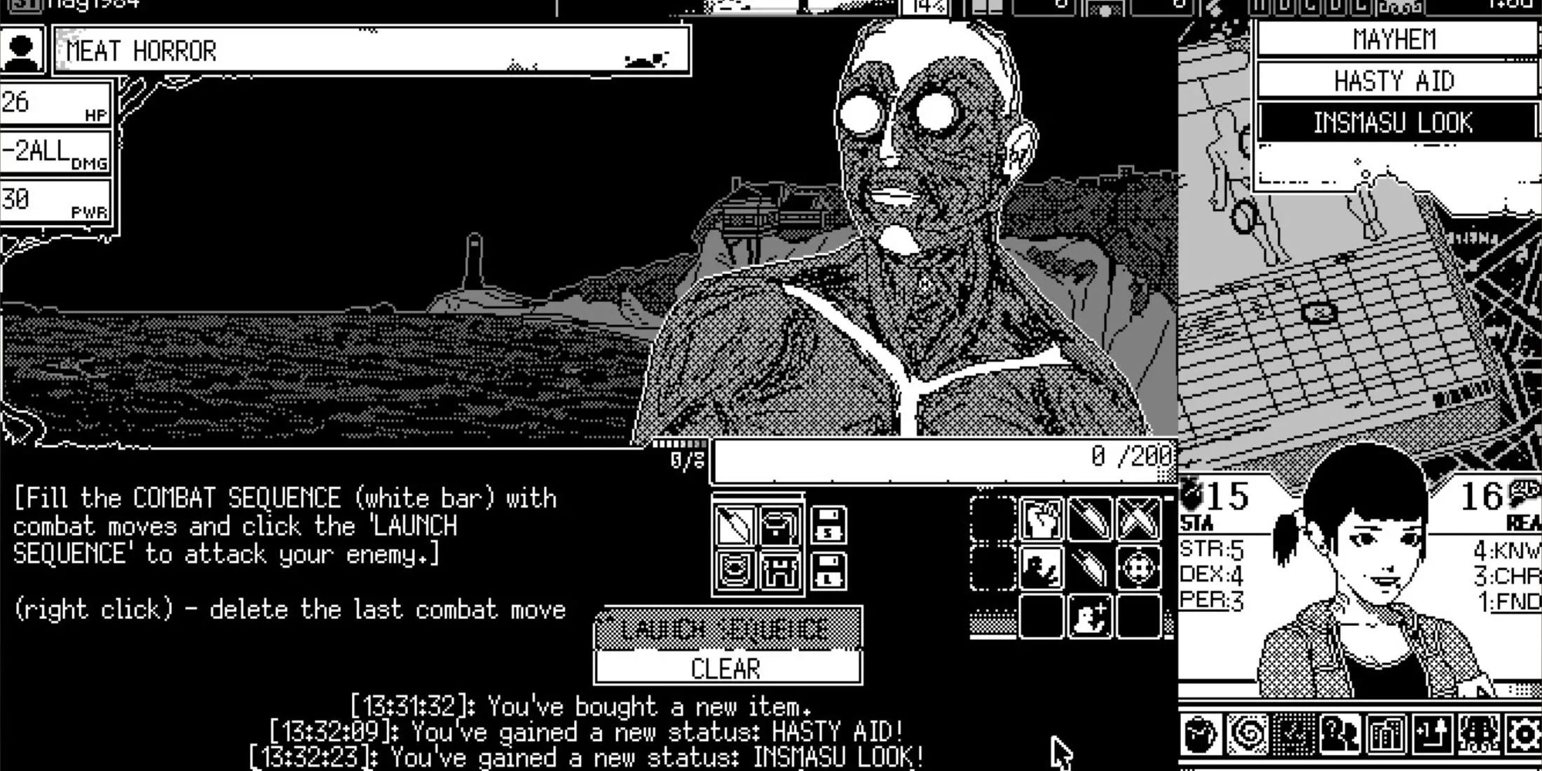 World of Horror - cảnh đối đầu quái vật kinh dị với đồ họa 1-bit độc đáo