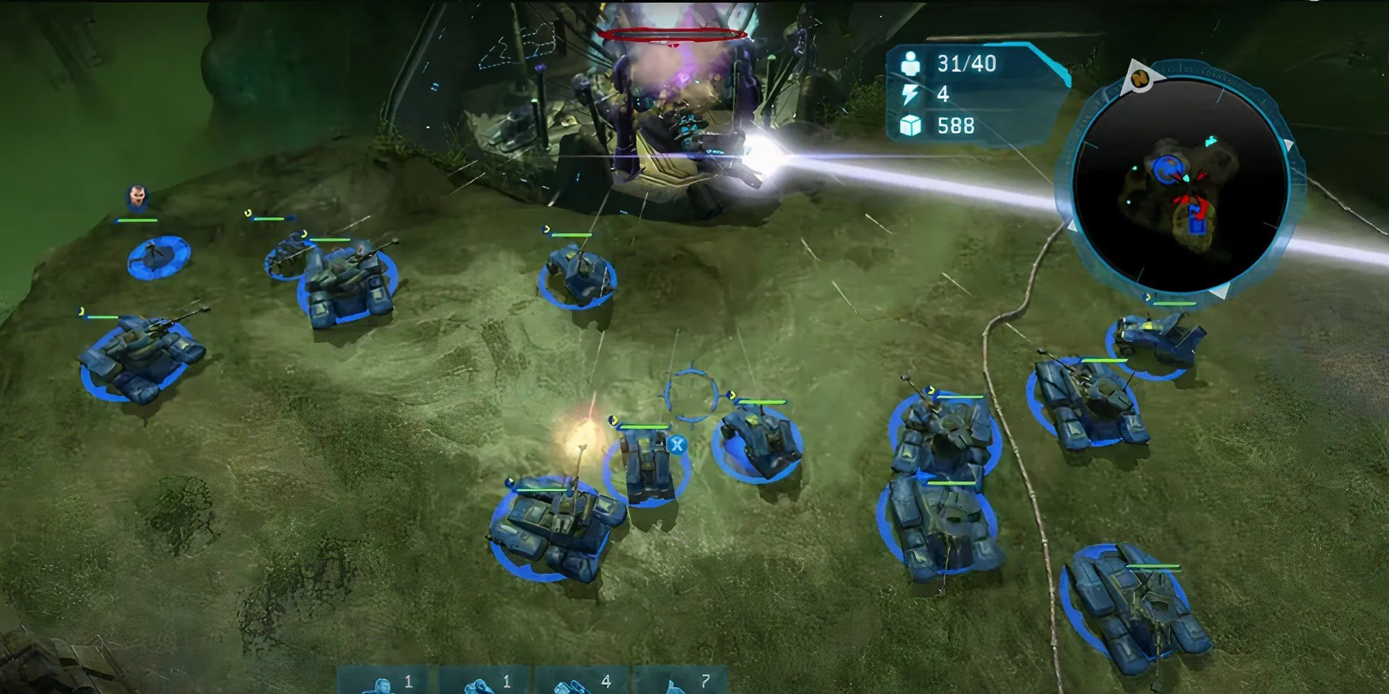 Xe tăng Scorpion của UNSC khai hỏa trong cảnh chiến đấu của game chiến thuật Halo Wars