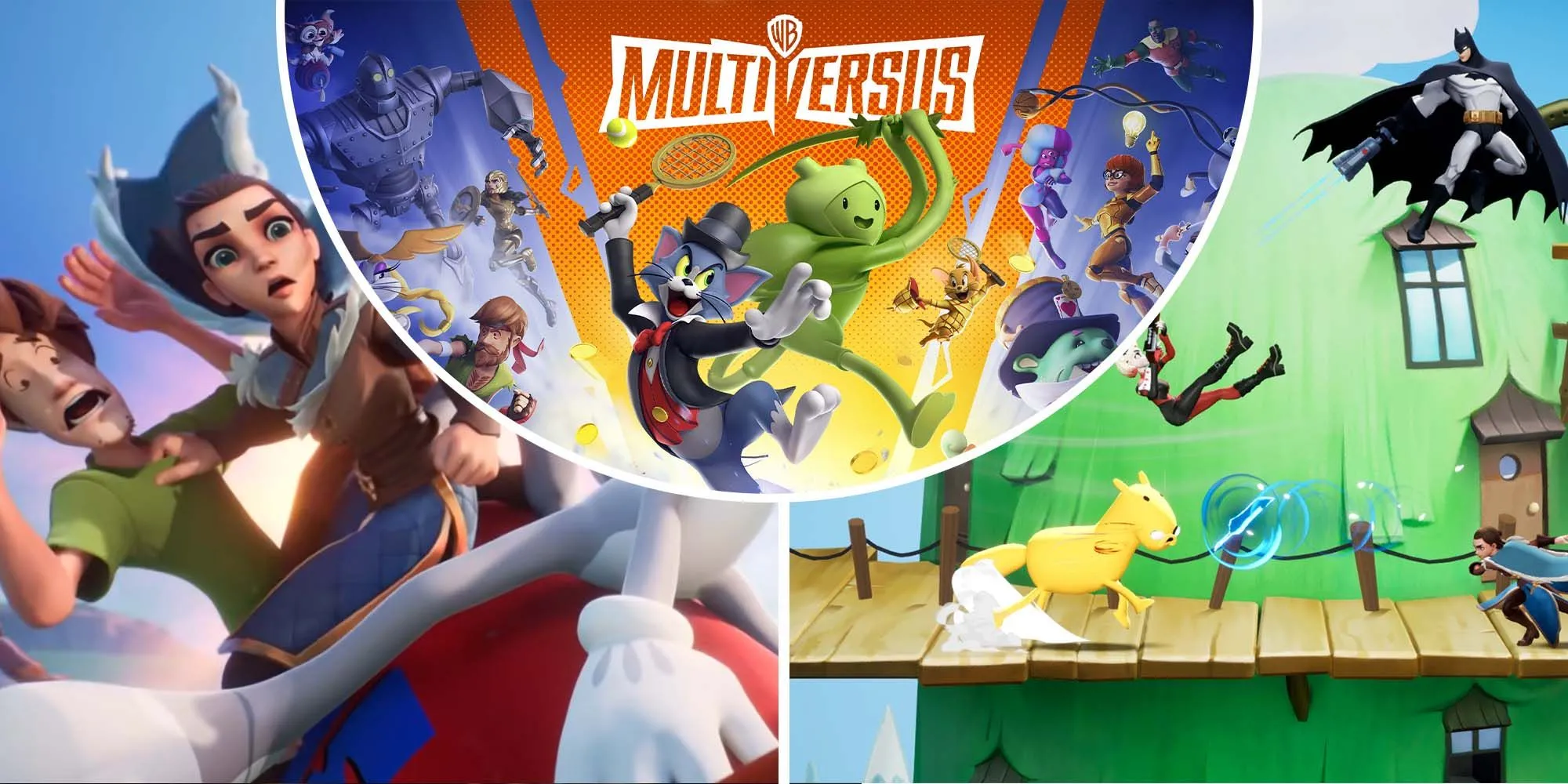 Các nhân vật Shaggy, Arya Stark và Bugs Bunny của Warner Bros. trên một tên lửa trong game đối kháng MultiVersus.