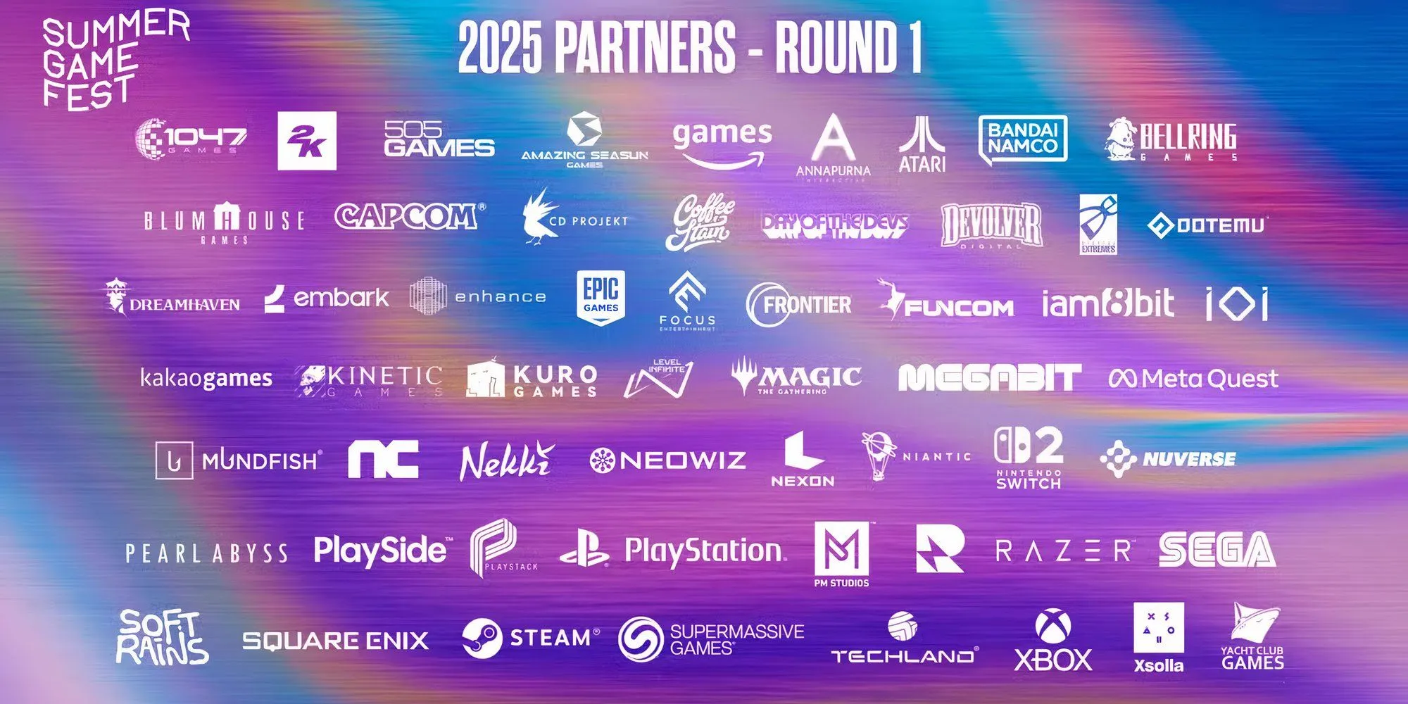 Danh sách đối tác Summer Game Fest 2025 với logo các nhà phát hành và studio game nổi tiếng