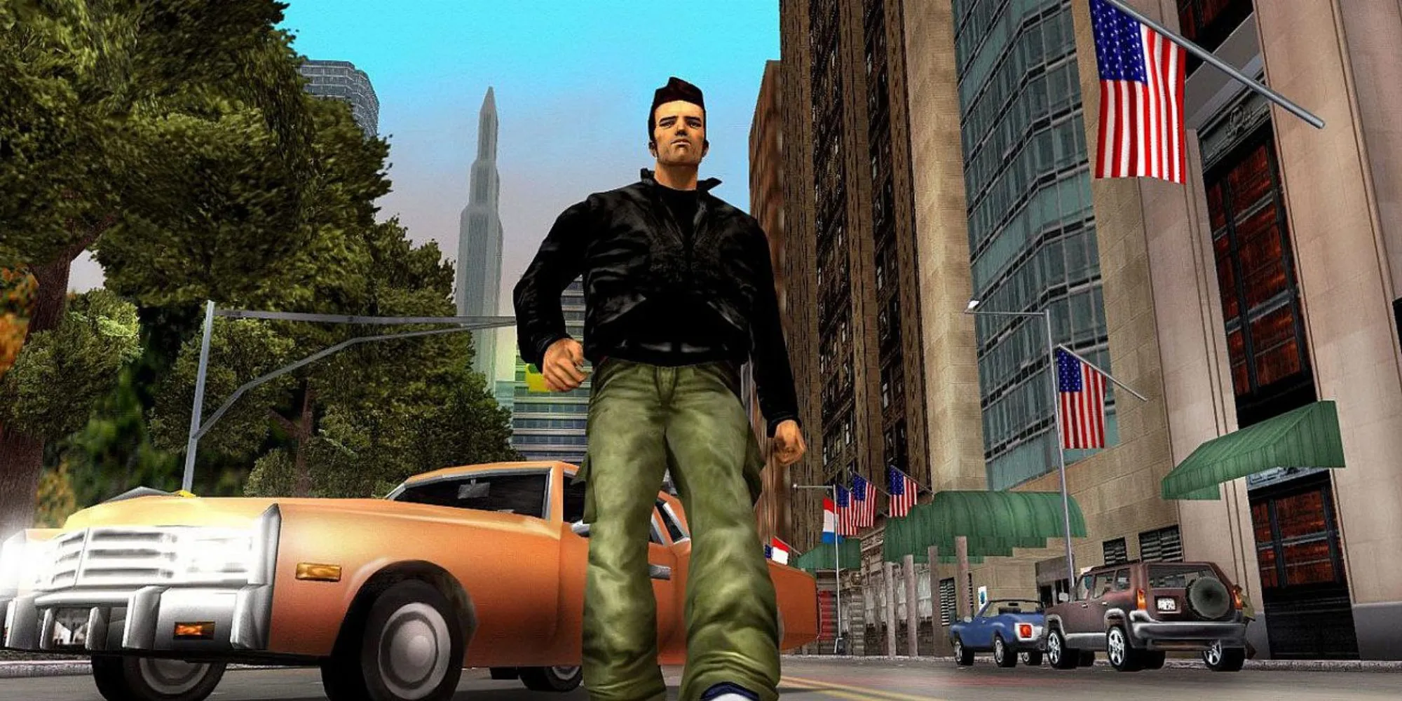 Hình ảnh Claude, nhân vật chính trong GTA 3, đang đứng ở Liberty City