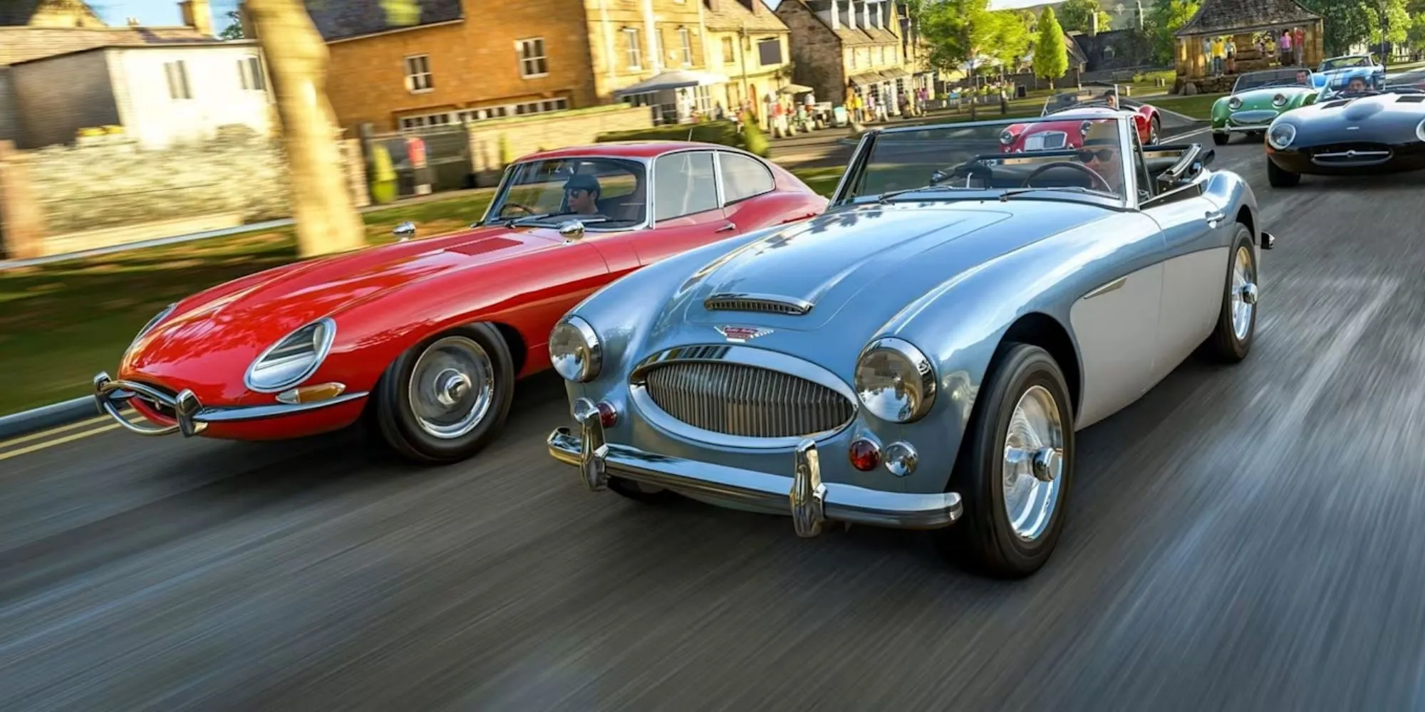 Hình ảnh những chiếc xe cổ điển của Anh chạy trên đường nông thôn trong Forza Horizon 4