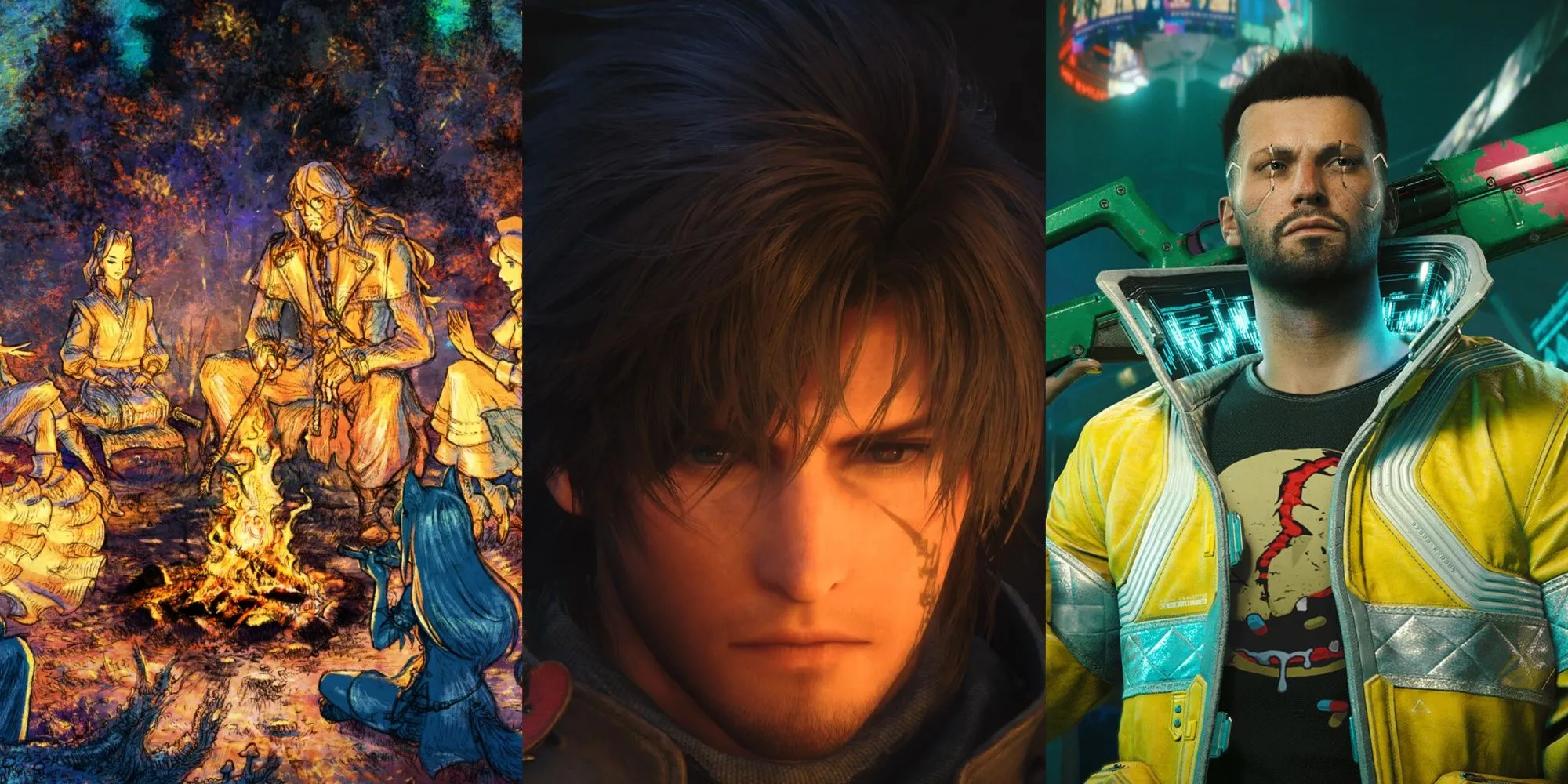 Hình ảnh tổng hợp một số game RPG hay nhất trên PS5, bao gồm Octopath Traveler 2, Final Fantasy 16, Cyberpunk 2077