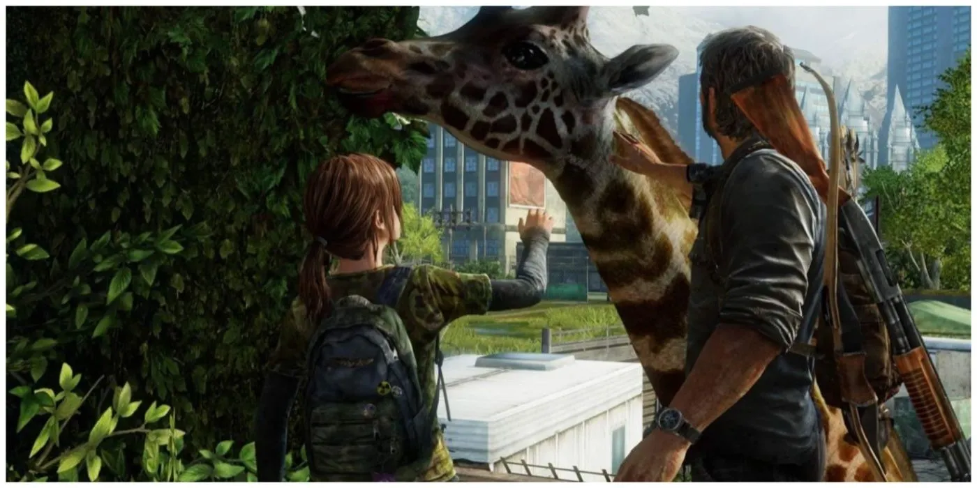 Joel và Ellie ngắm hươu cao cổ trong The Last Of Us Part 1