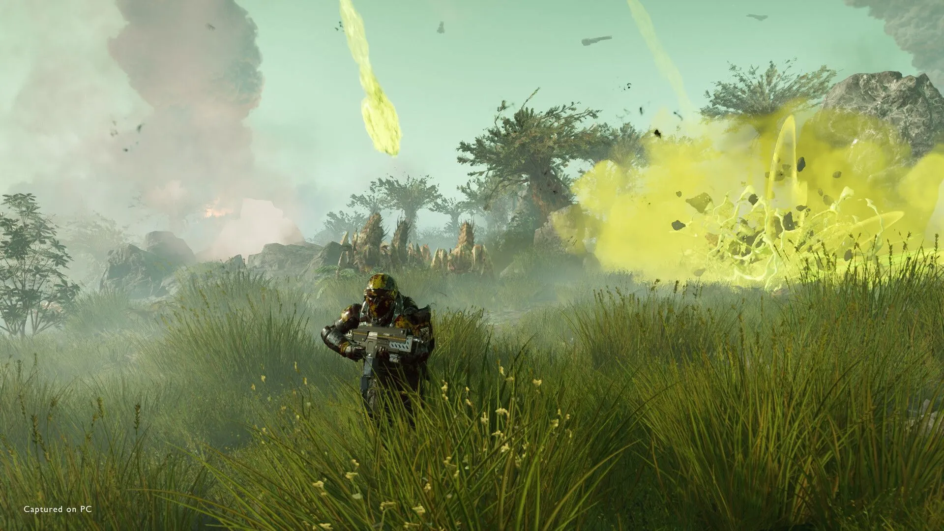 Một góc nhìn từ trên cao trong trận chiến Helldivers 2.