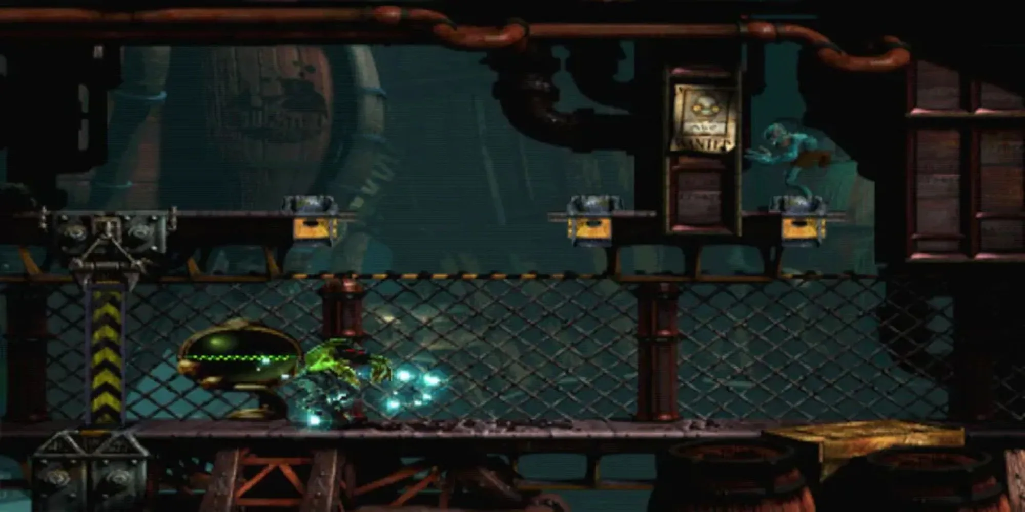 Nhân vật Abe đang dẫn đường cho các Mudokon khác trong Oddworld Abes Exoddus