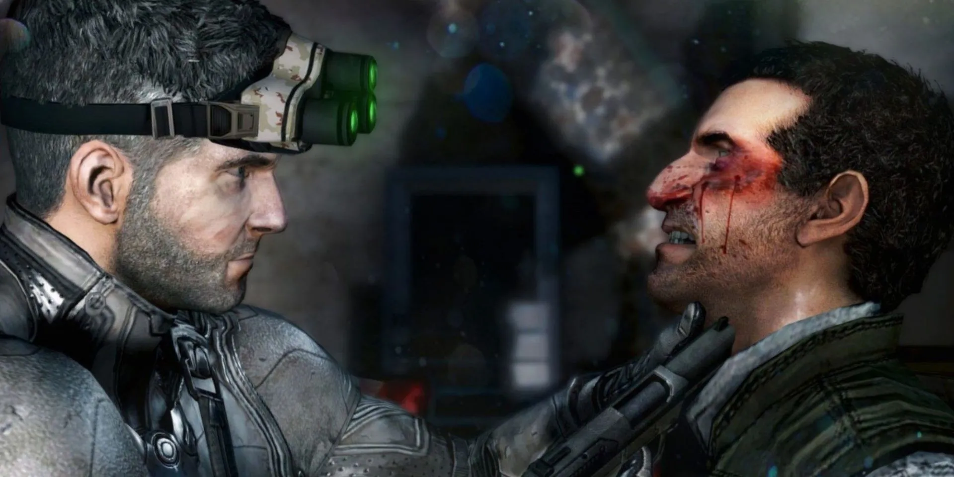 Sam Fisher trong pha hành động thẩm vấn kẻ thù, thể hiện đặc trưng game Splinter Cell