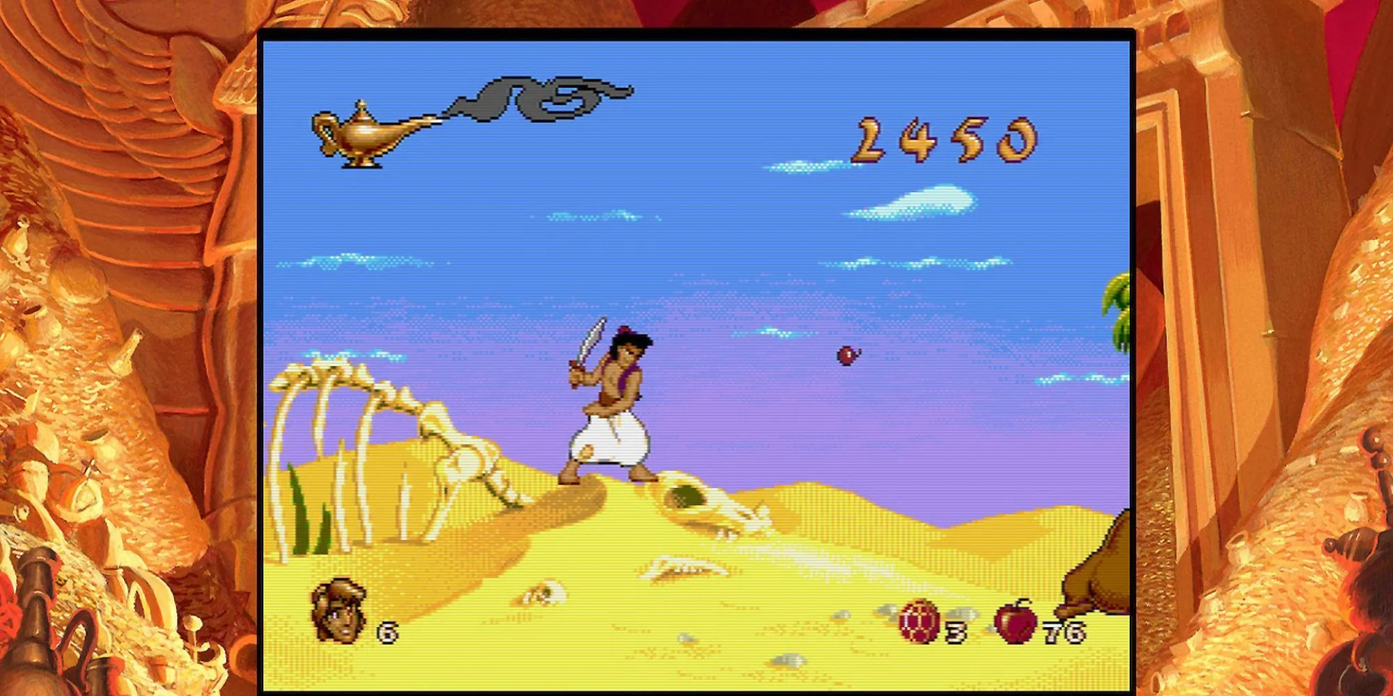 Aladdin chiến đấu với lính gác trong game Disney's Aladdin phiên bản Sega Genesis