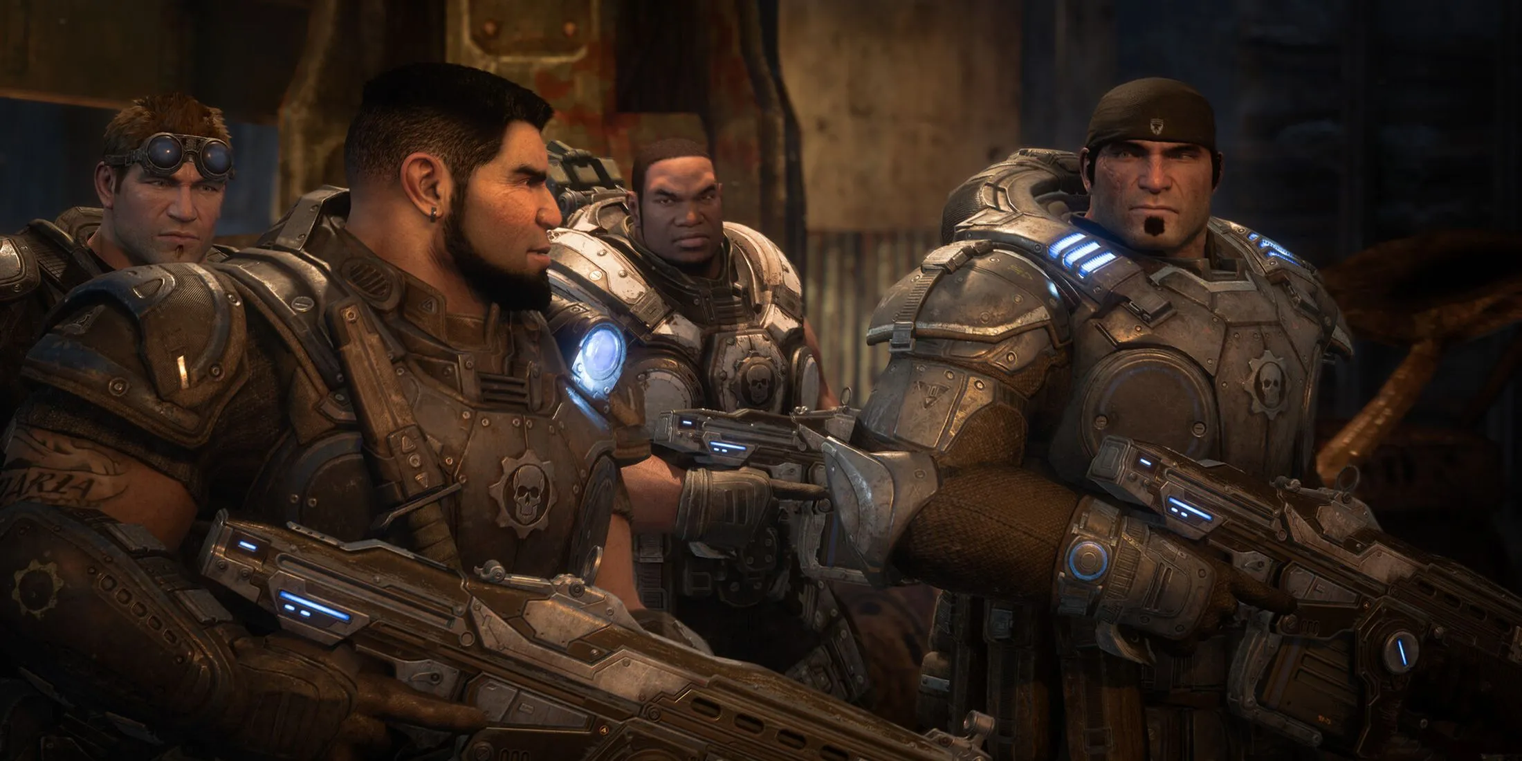 Ba nhân vật quen thuộc Marcus Fenix, Dom Santiago và Cole Train trong game Gears of War Reloaded
