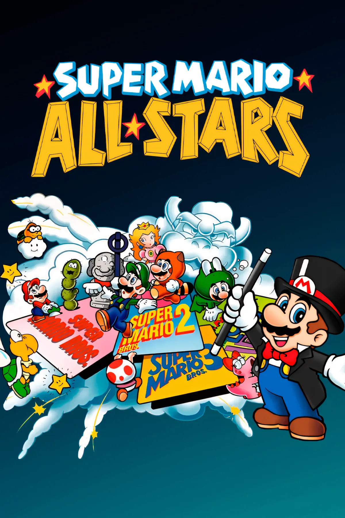 Bìa game Super Mario All-Stars trên SNES, tập hợp 4 tựa Mario kinh điển