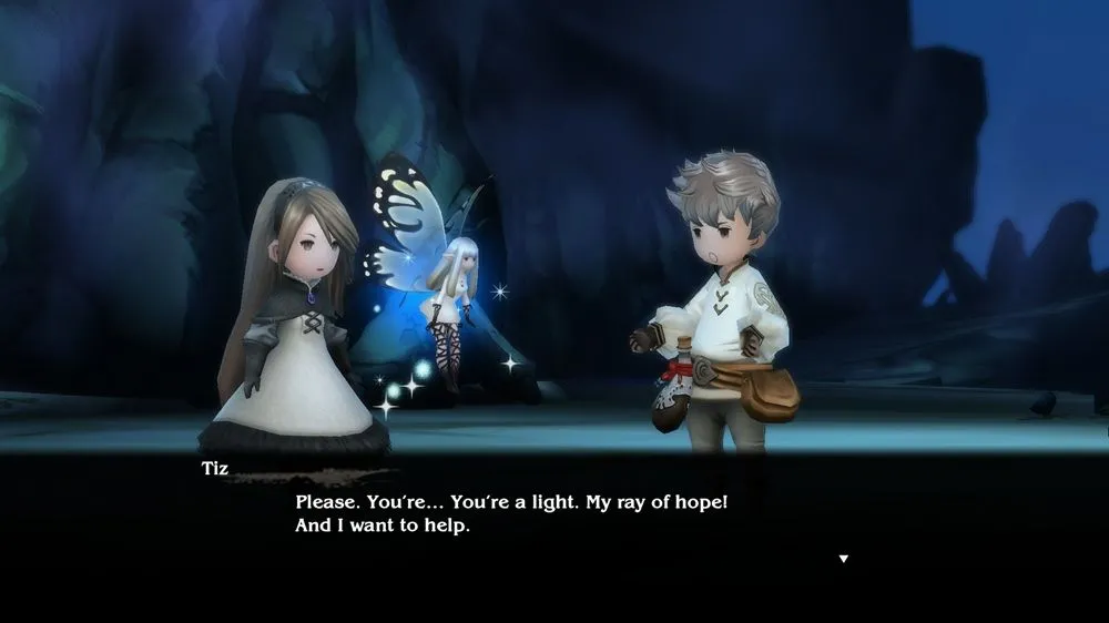 Bốn nhân vật chính Tiz, Agnes, Ringabel, Edea trong game Bravely Default Flying Fairy HD Remaster chuẩn bị chiến đấu