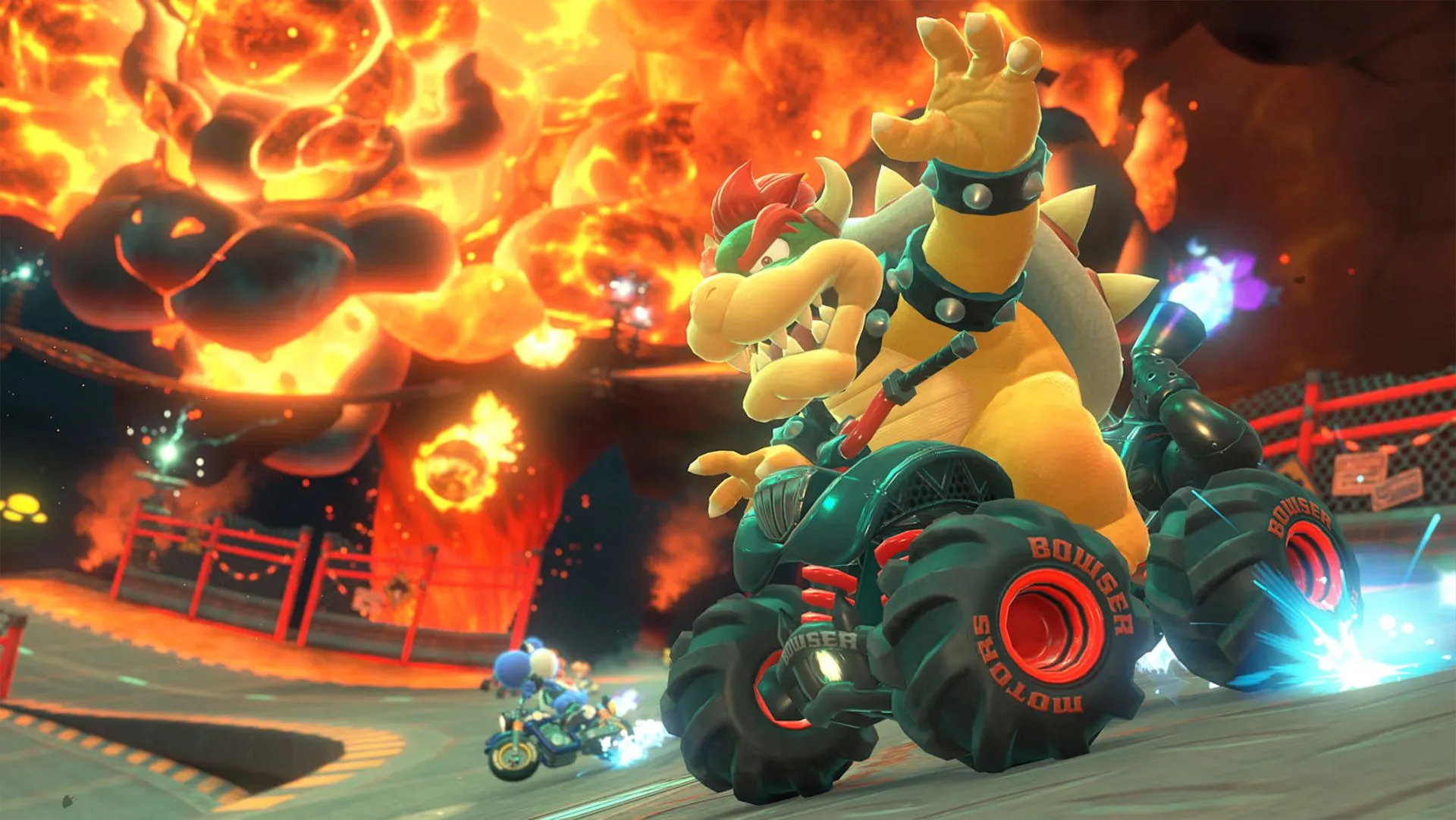 Bowser phun lửa trên đường đua đầy kịch tính trong thế giới mở của Mario Kart World