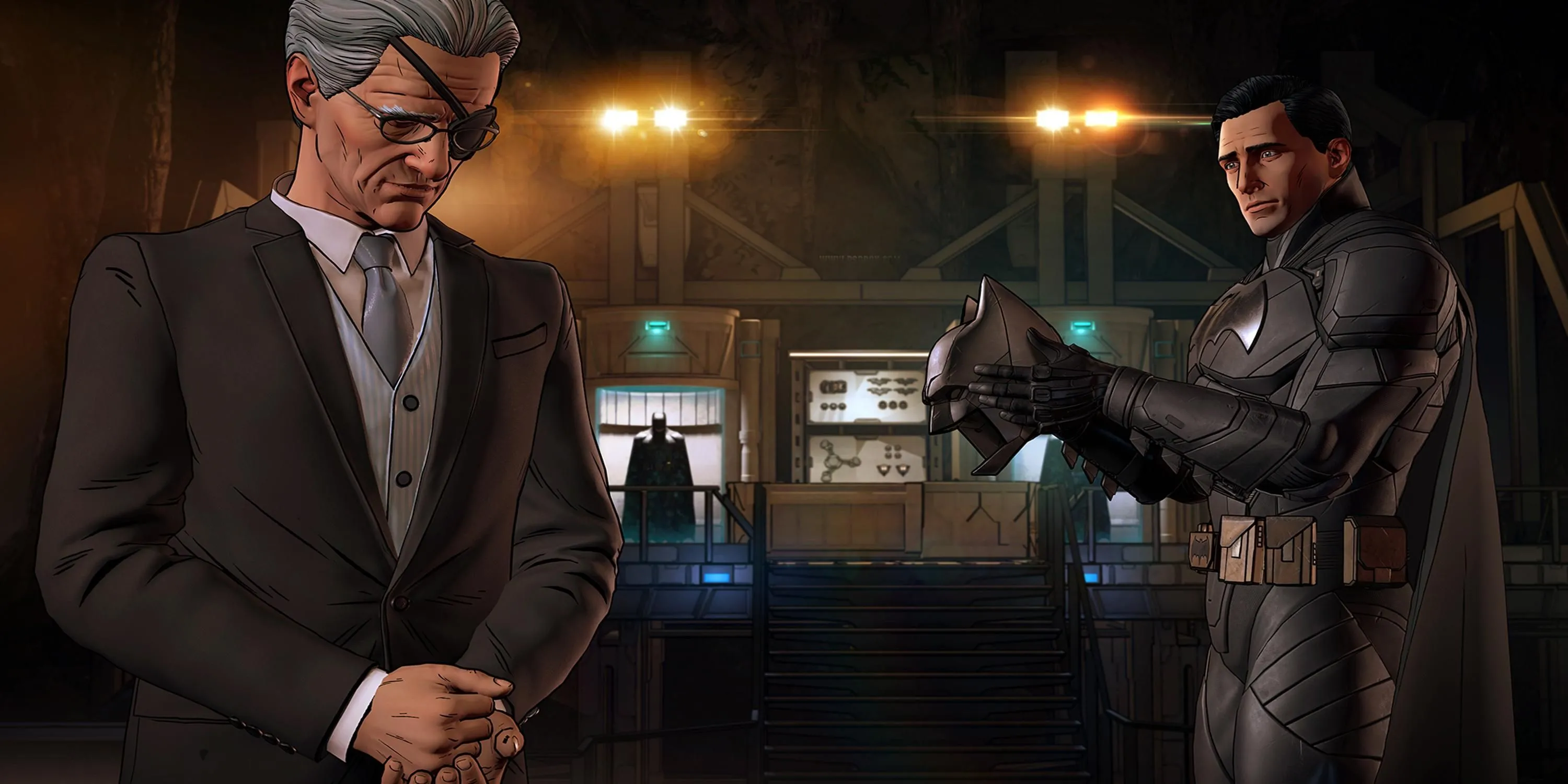 Bruce Wayne đang nhìn Alfred trong Batman The Enemy Within