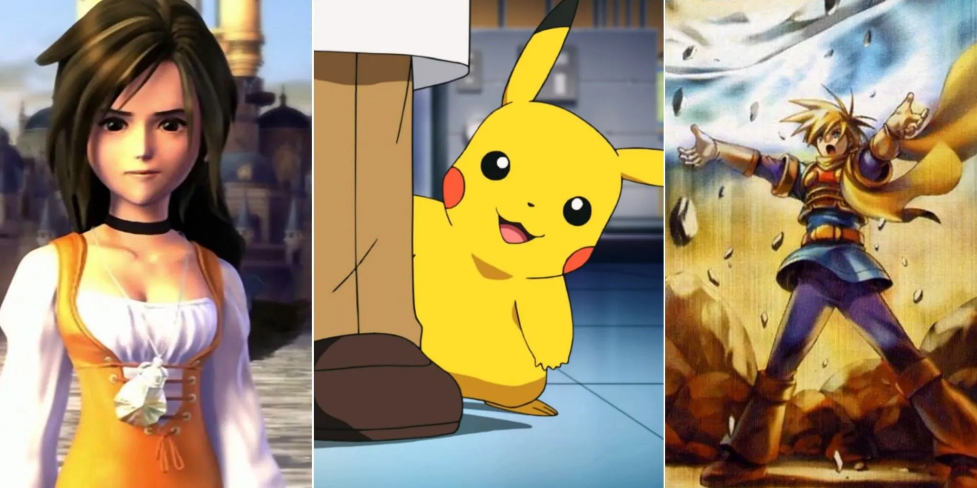 Các nhân vật biểu tượng của JRPG: Garnet trong Final Fantasy IX, Pikachu của Pokemon và Isaac từ Golden Sun