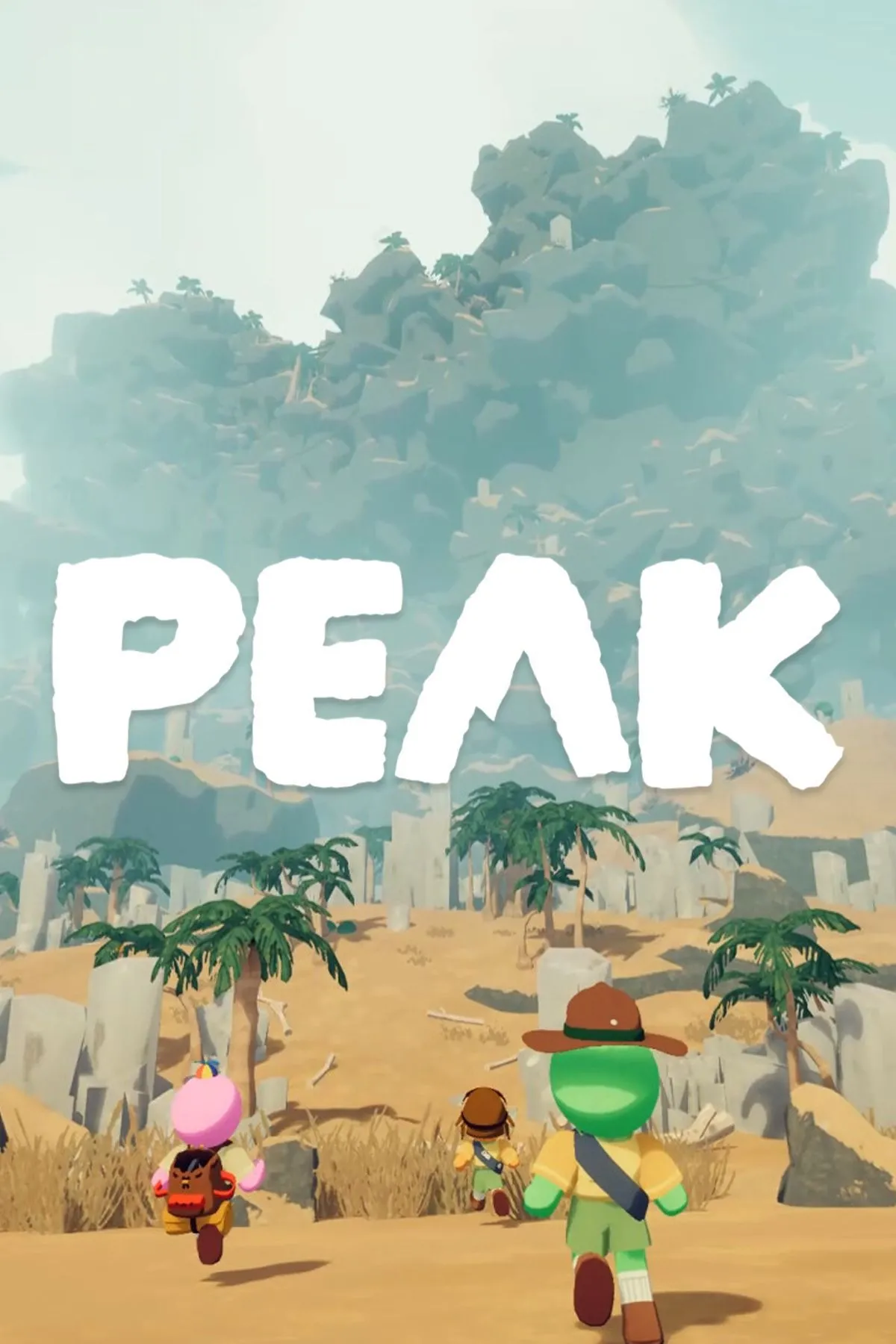 Các nhân vật đầy màu sắc trong trang phục trinh sát đang vượt địa hình hiểm trở trong game Peak.