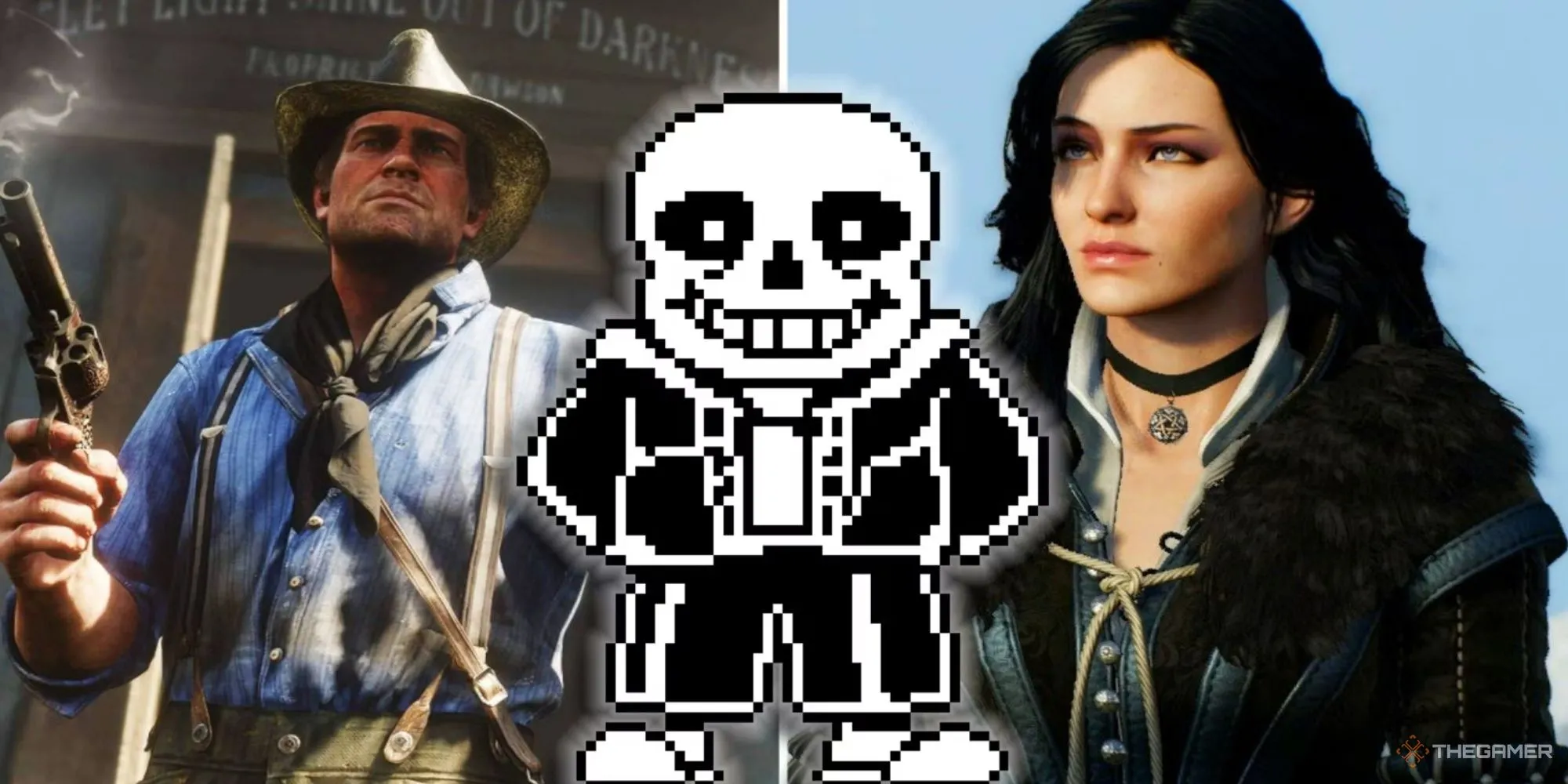 Các nhân vật game biểu tượng Arthur Morgan (RDR2), Sans (Undertale) và Yennefer (The Witcher) thể hiện chiều sâu cốt truyện.