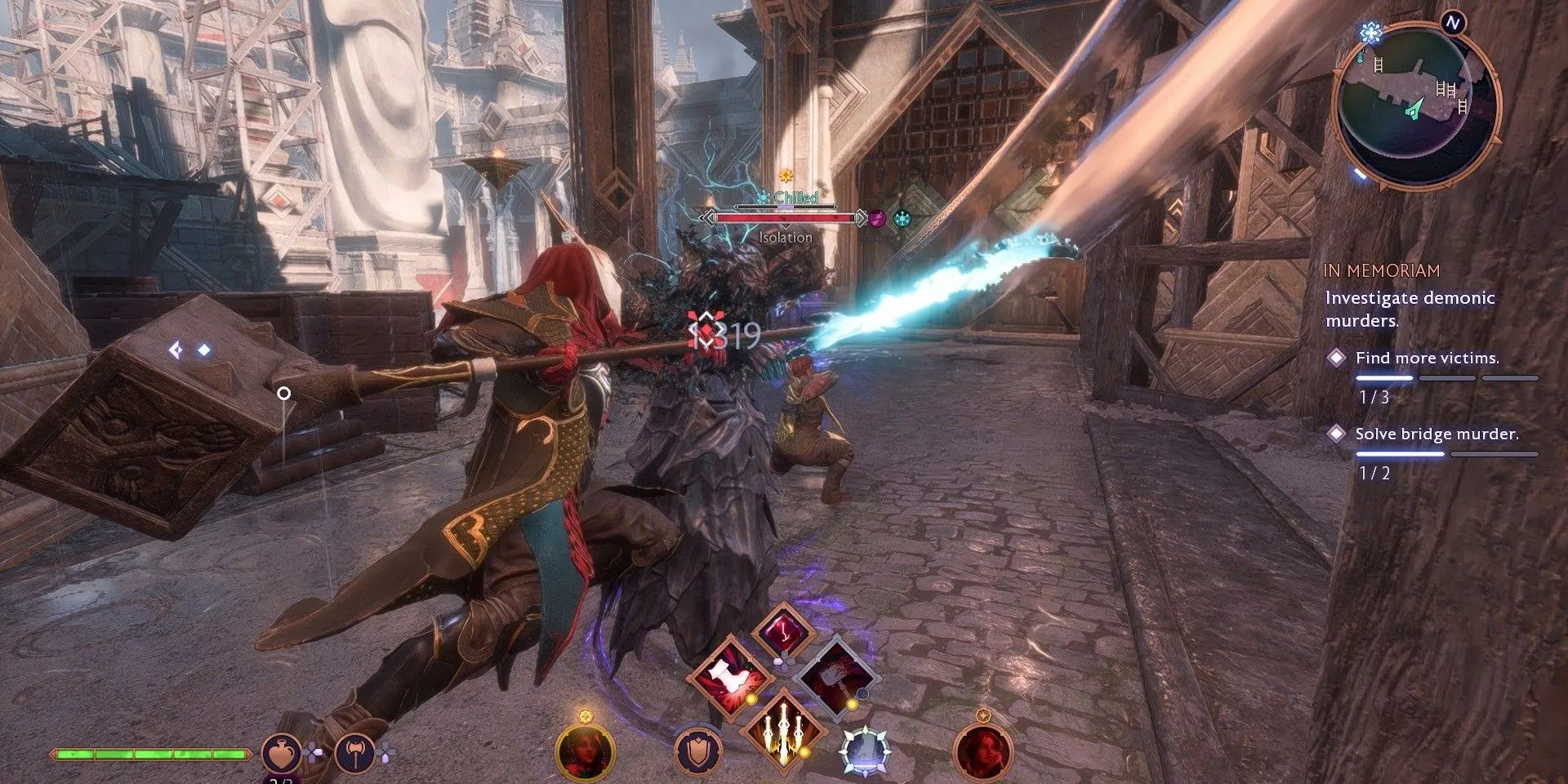 Cảnh chiến đấu mãn nhãn trong Dragon Age: The Veilguard, nhân vật chính đối đầu với Wraith.