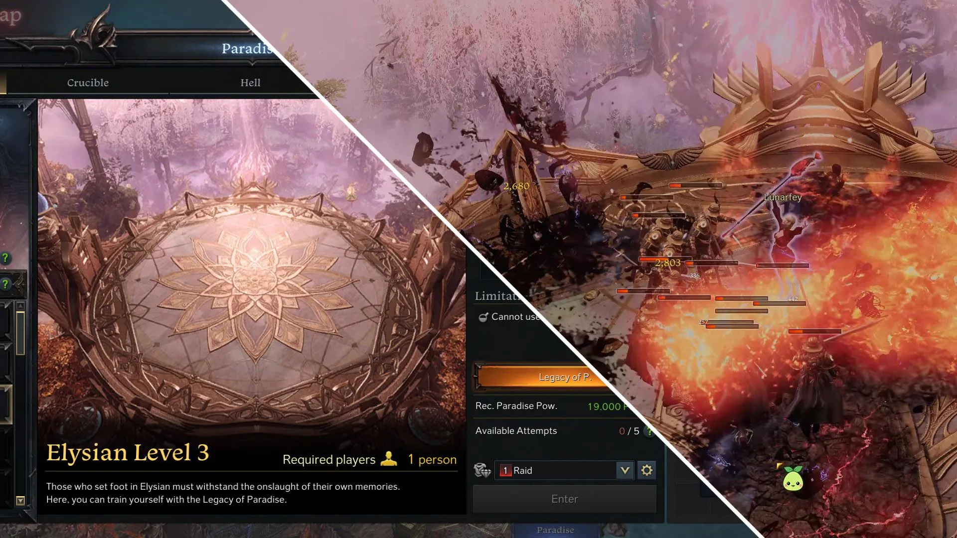 Cảnh chiến đấu trong chế độ Elysian của Lost Ark Paradise, nơi game thủ đối mặt với quái vật và thu thập trang bị.