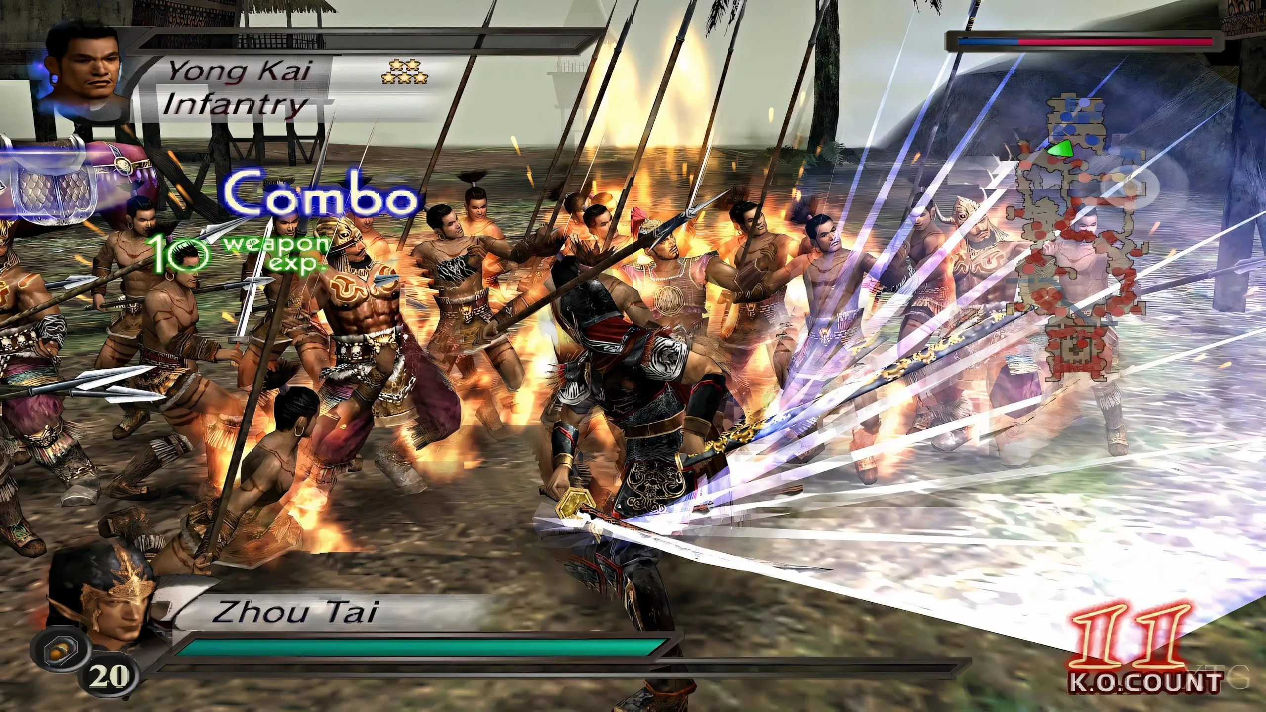Cảnh đấu kiếm nảy lửa giữa hai chiến binh trong Dynasty Warriors 4, khoảnh khắc quyết định cần bấm nút cực nhanh.