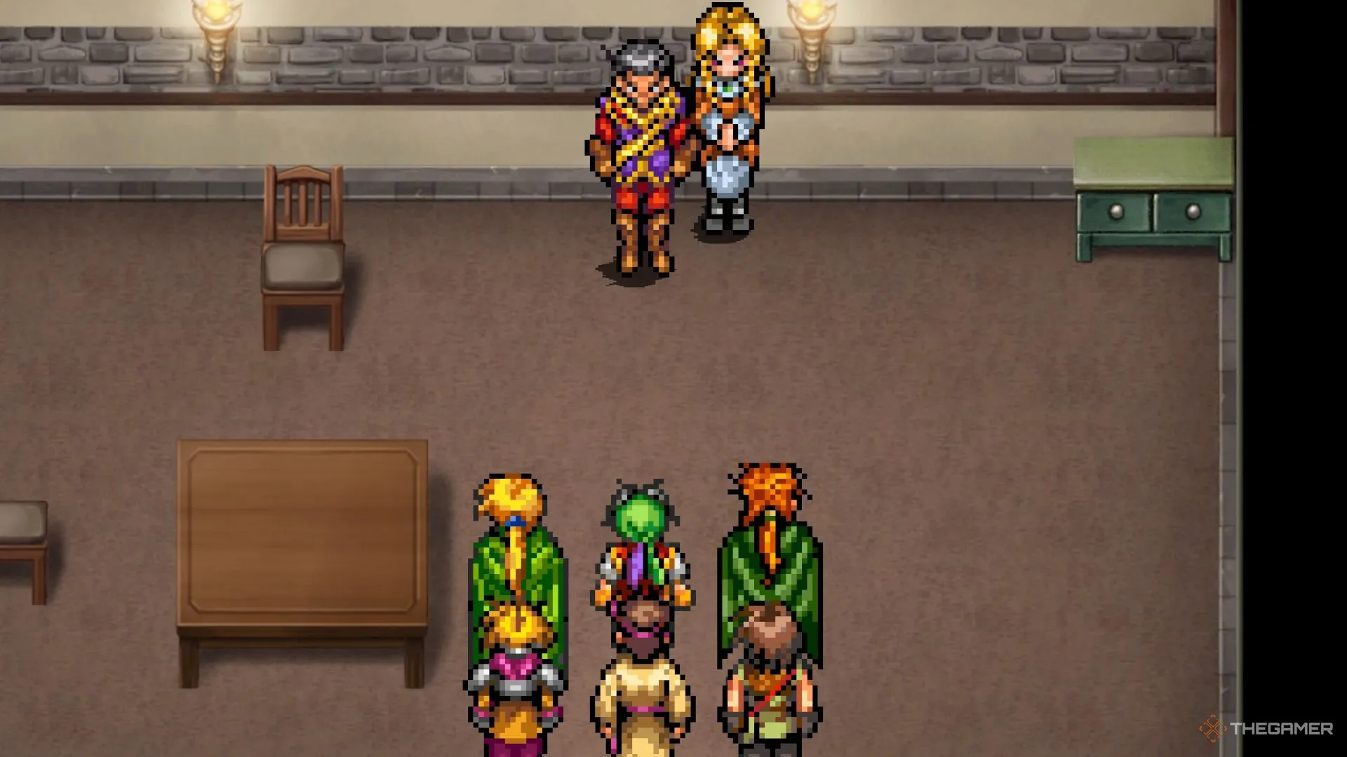 Cảnh Kraze đối mặt với nhân vật chính cùng Lepant trong Suikoden 1 HD Remaster, một JRPG kinh điển về chiêu mộ 108 định mệnh.