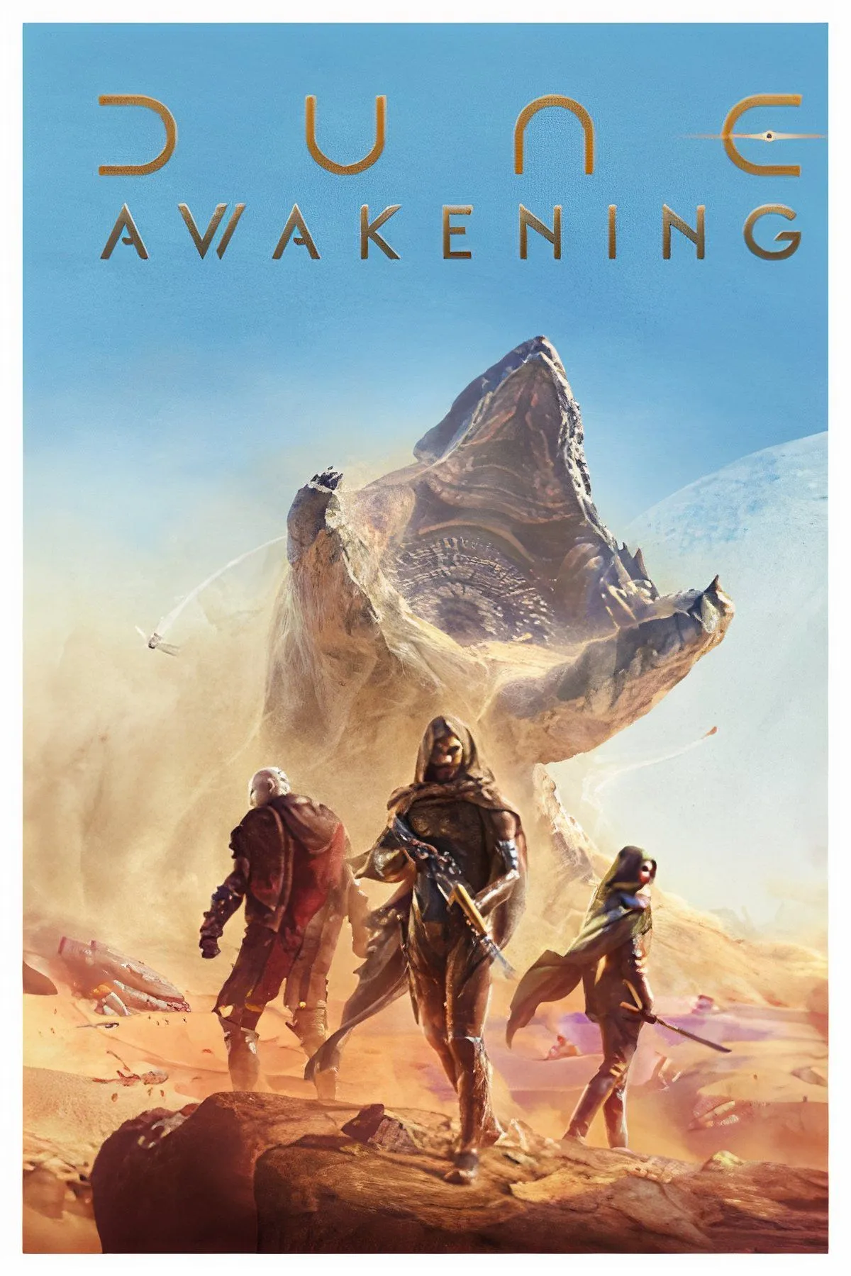 Cảnh quan sa mạc rộng lớn Arrakis và giun cát khổng lồ trong game MMORPG Dune: Awakening.