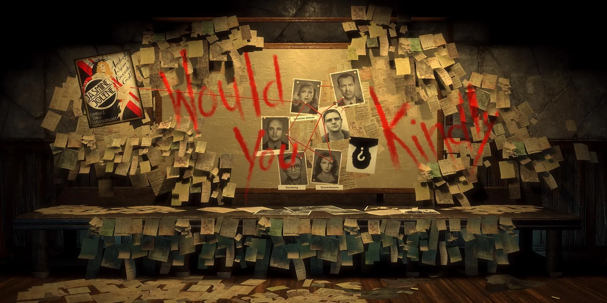 Dòng chữ Would You Kindly viết màu đỏ trên tường trong Bioshock