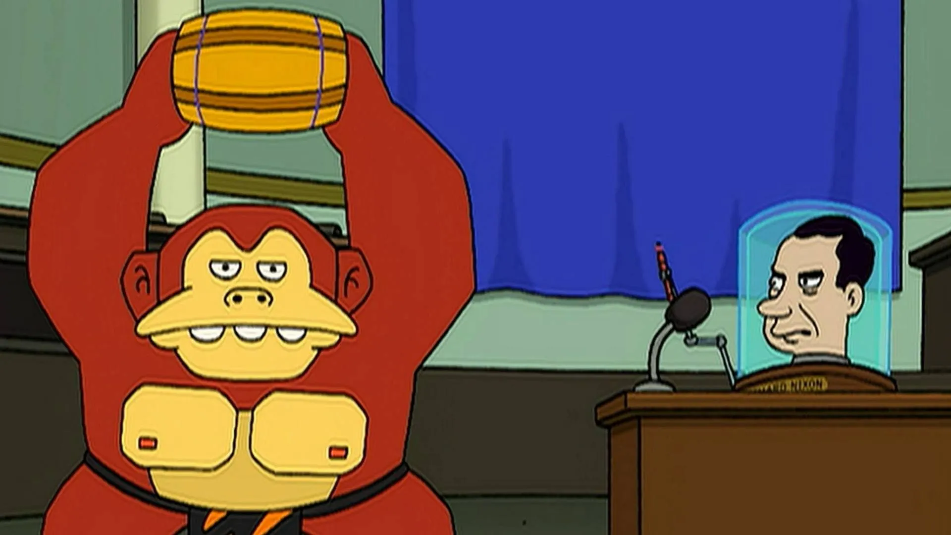 Donkey Kong xuất hiện bên cạnh đầu của cựu Tổng thống Richard Nixon trong một cảnh phim hoạt hình Futurama, minh họa cho cameo không chính thức.